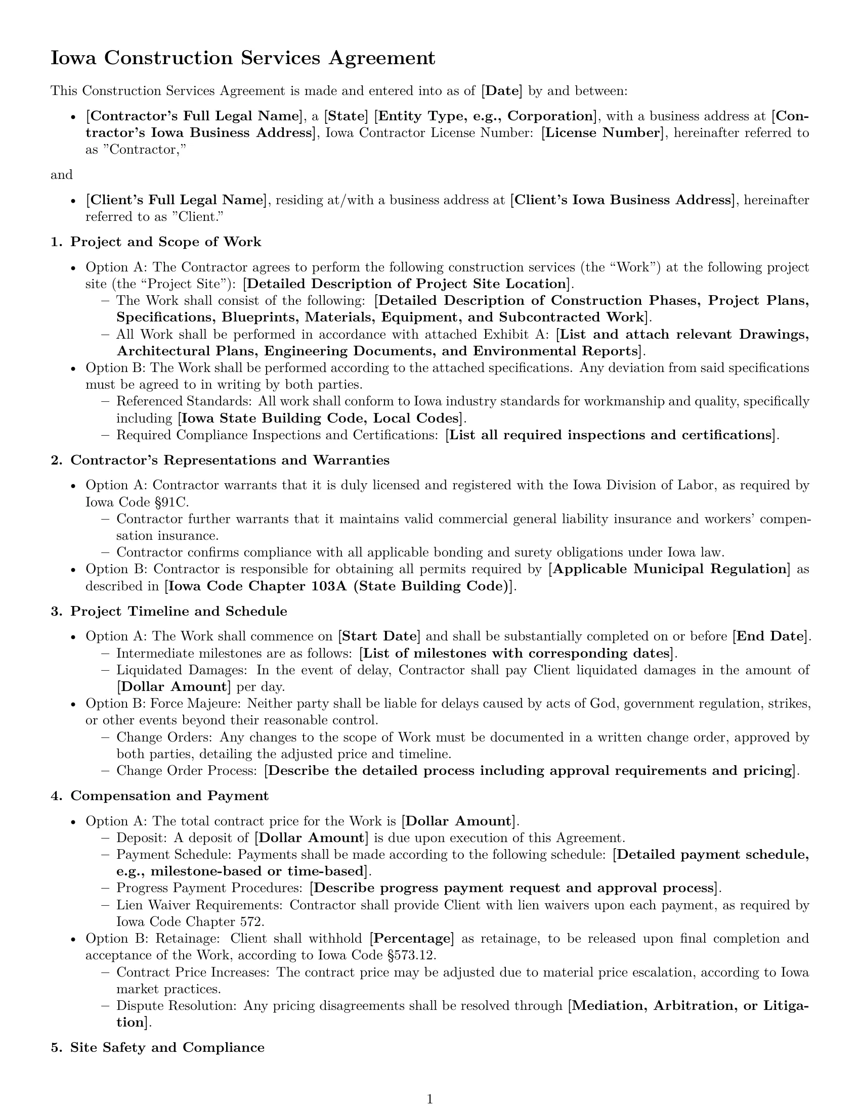 Preview page 1 of Free Iowa construction service contract template