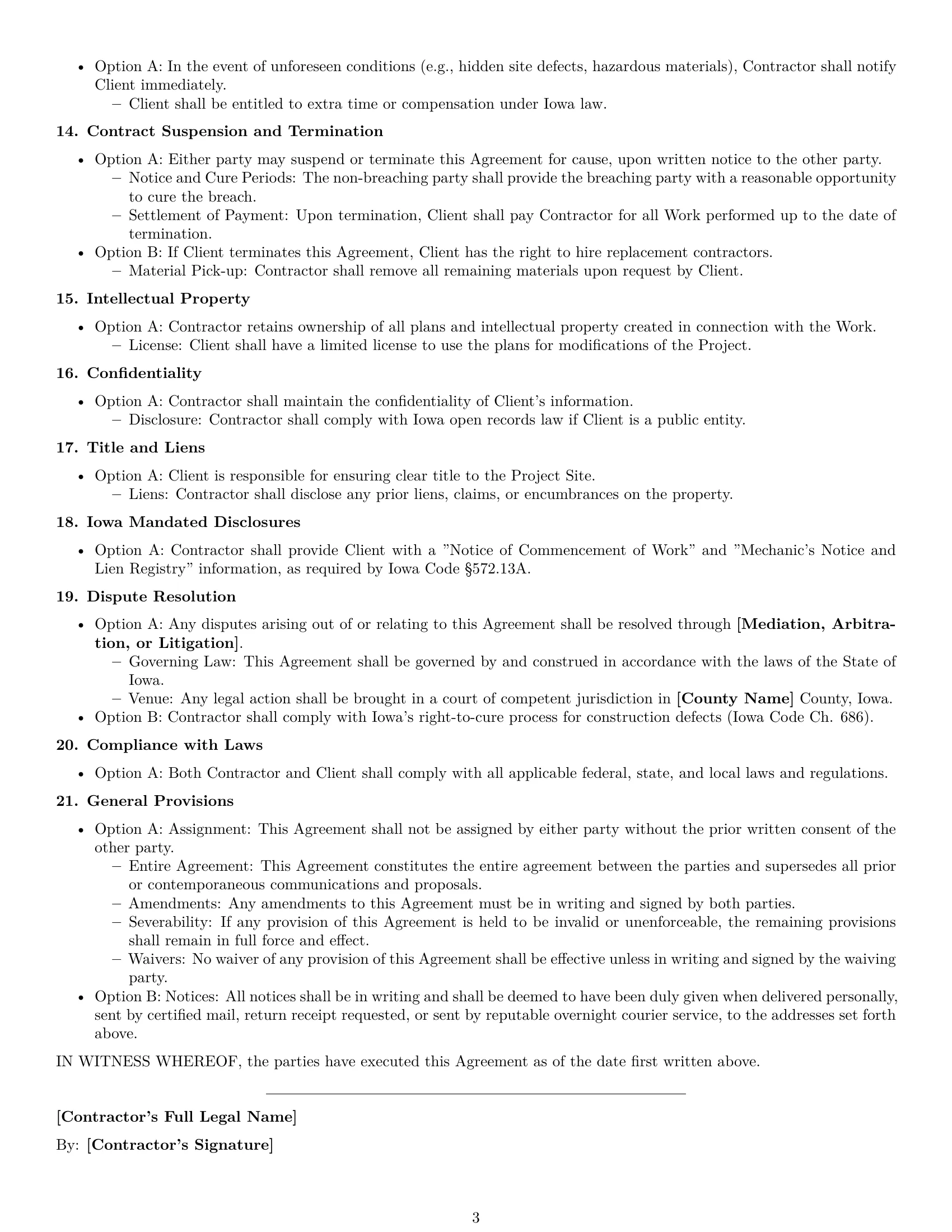 Preview page 3 of Free Iowa construction service contract template