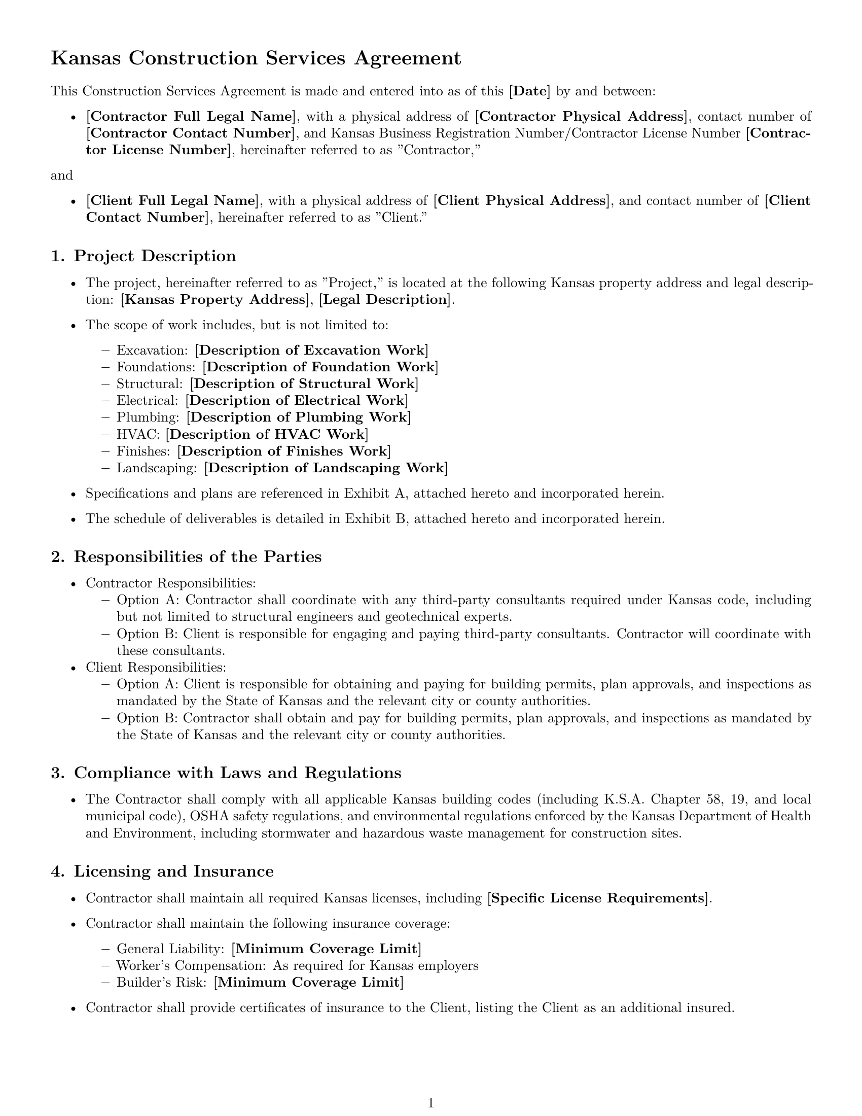 Preview page 1 of Free Kansas construction service contract template
