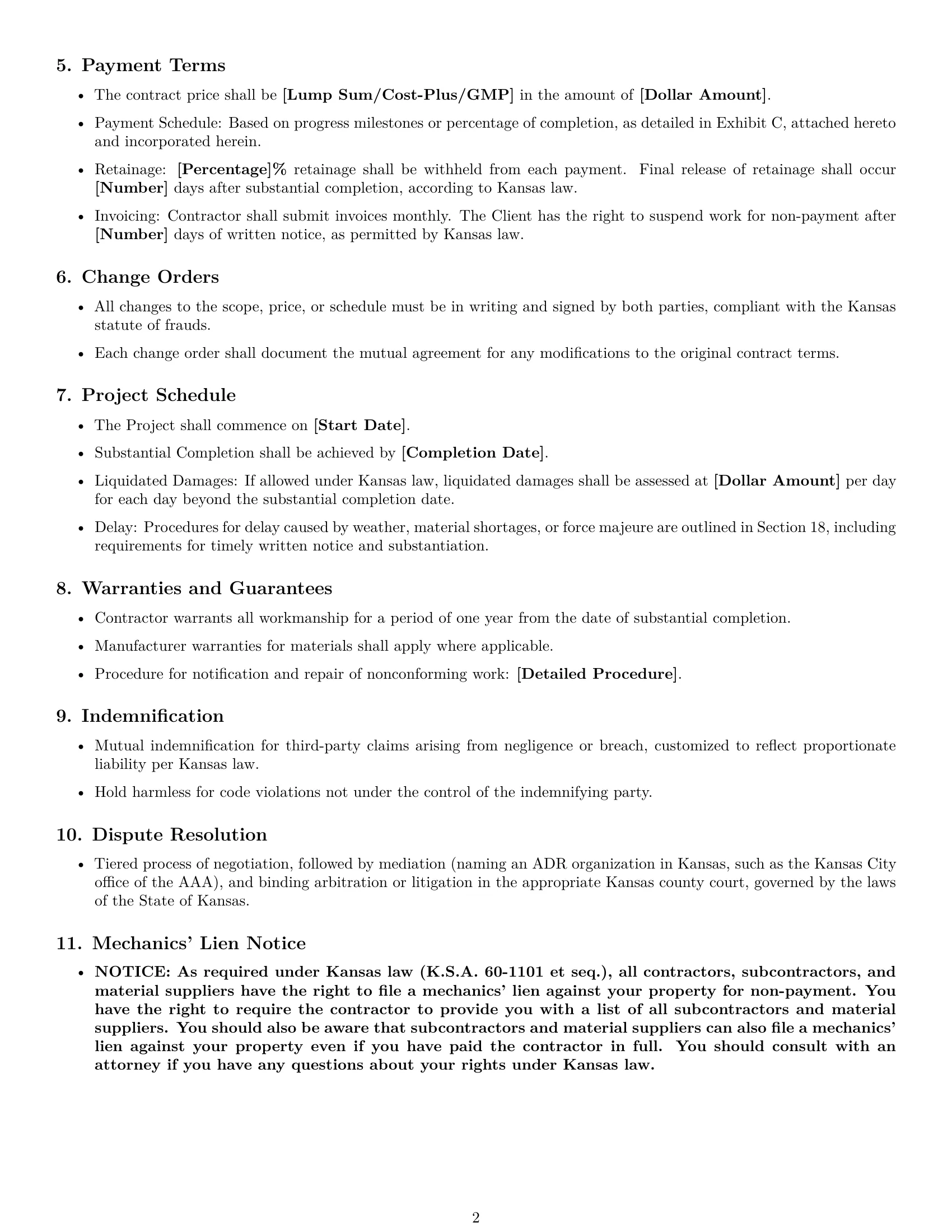 Preview page 2 of Free Kansas construction service contract template