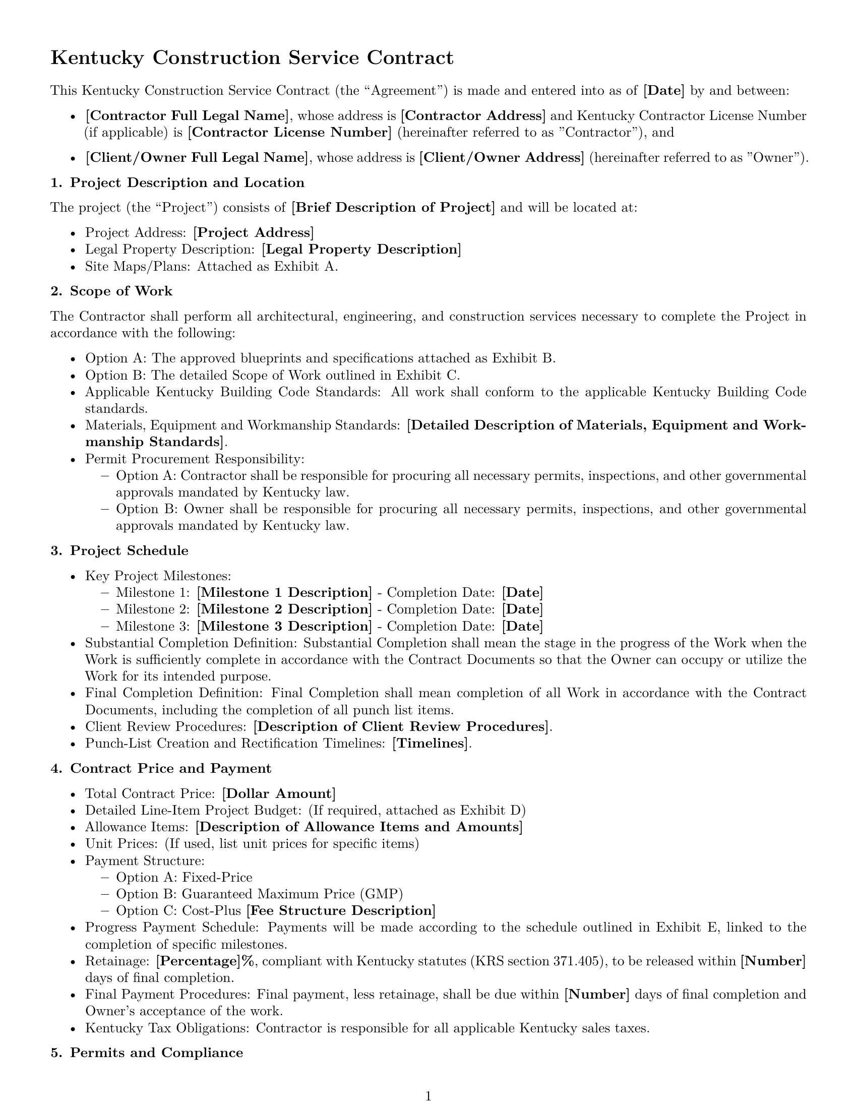 Preview page 1 of Free Kentucky construction service contract template