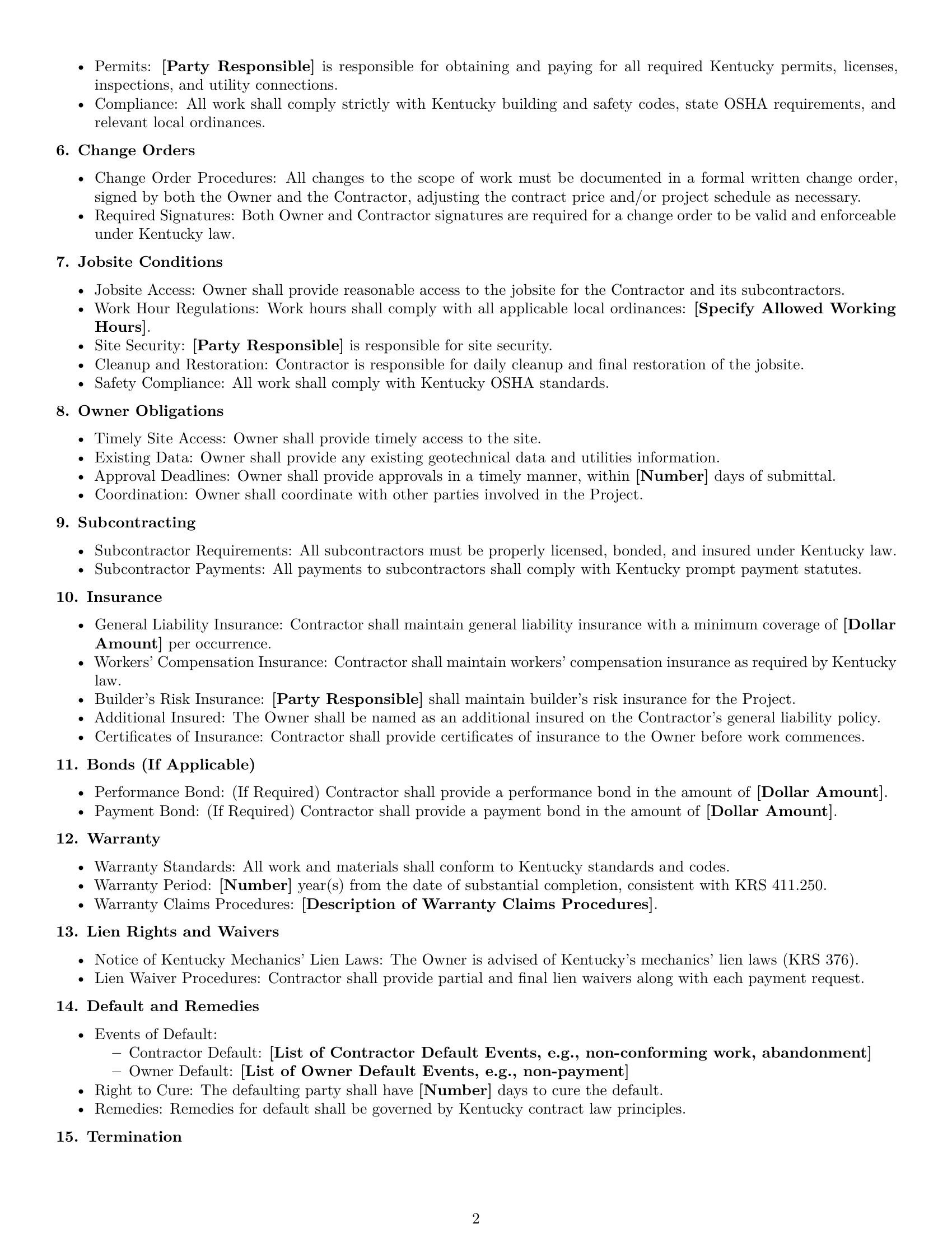 Preview page 2 of Free Kentucky construction service contract template