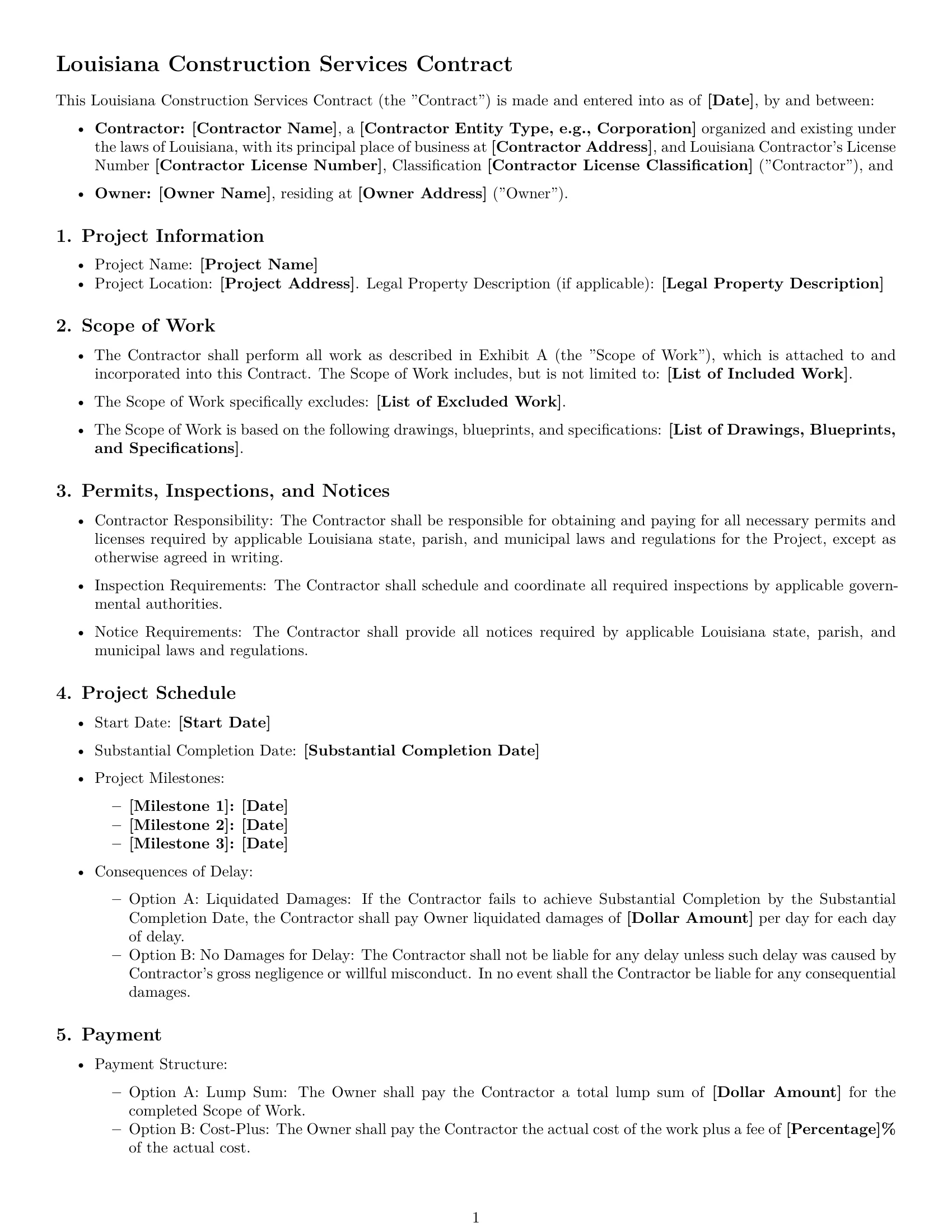 Preview page 1 of Free Louisiana construction service contract template
