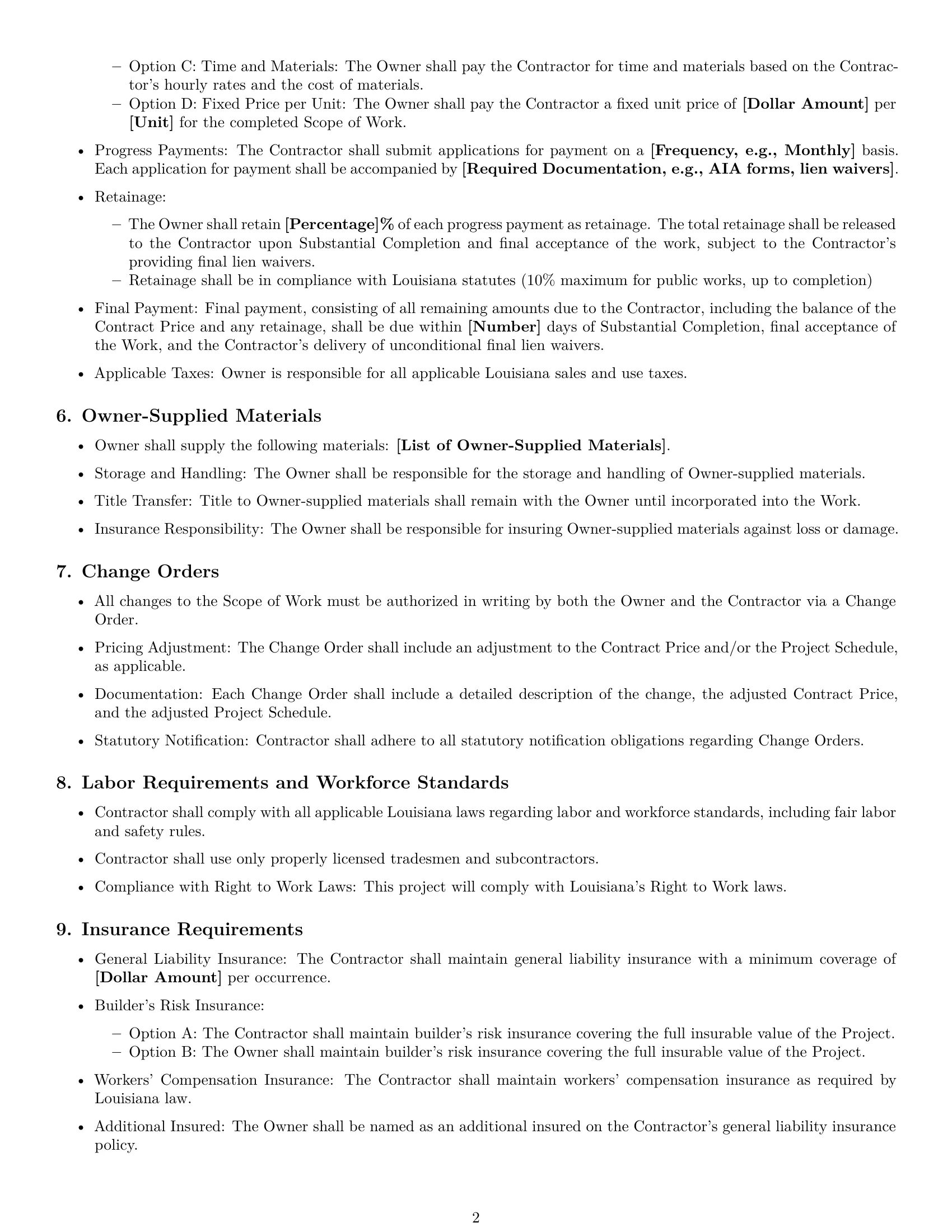 Preview page 2 of Free Louisiana construction service contract template