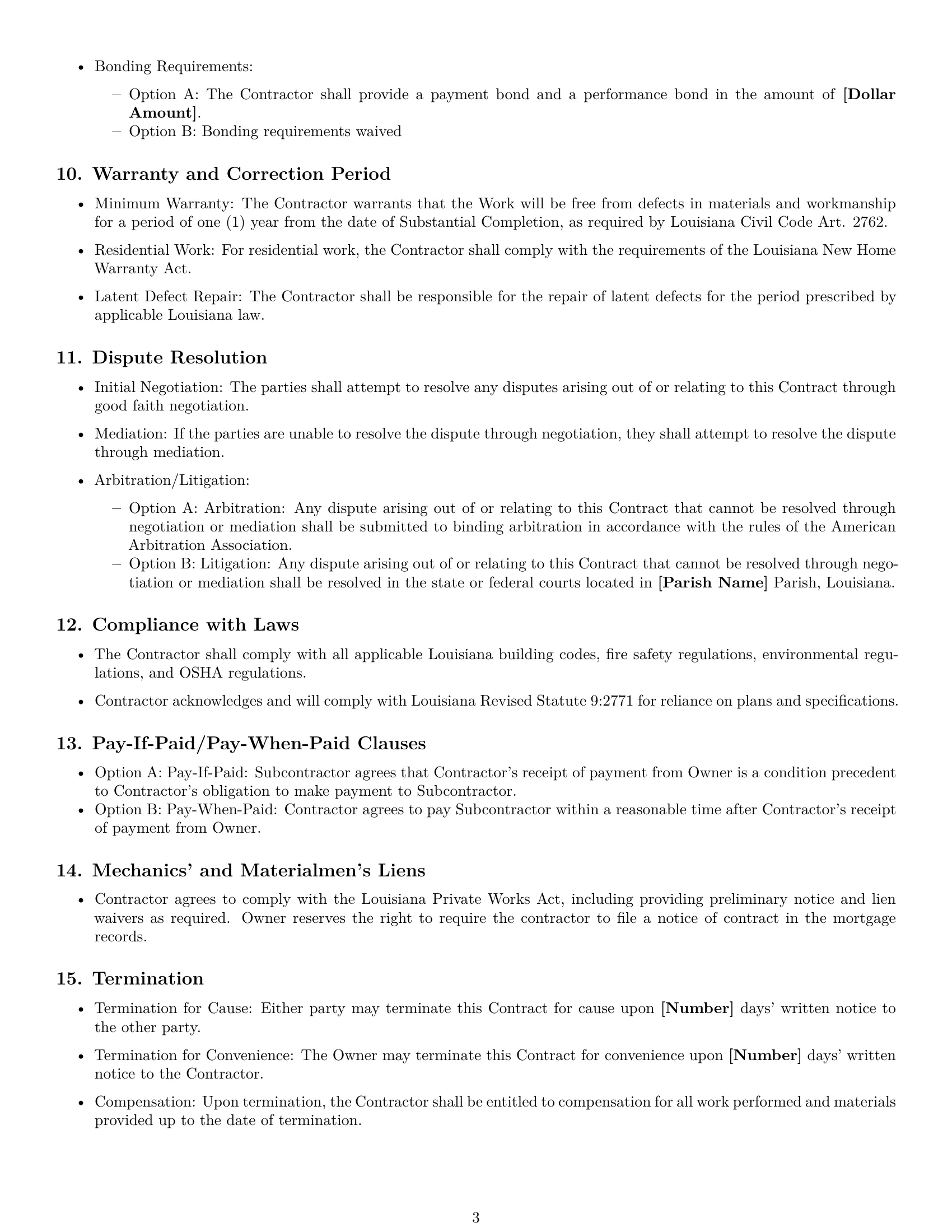 Preview page 3 of Free Louisiana construction service contract template