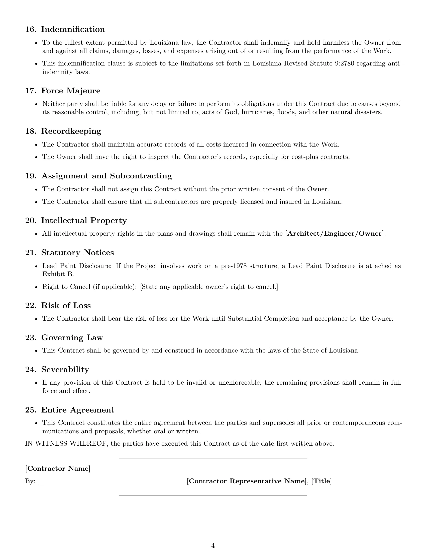 Preview page 4 of Free Louisiana construction service contract template