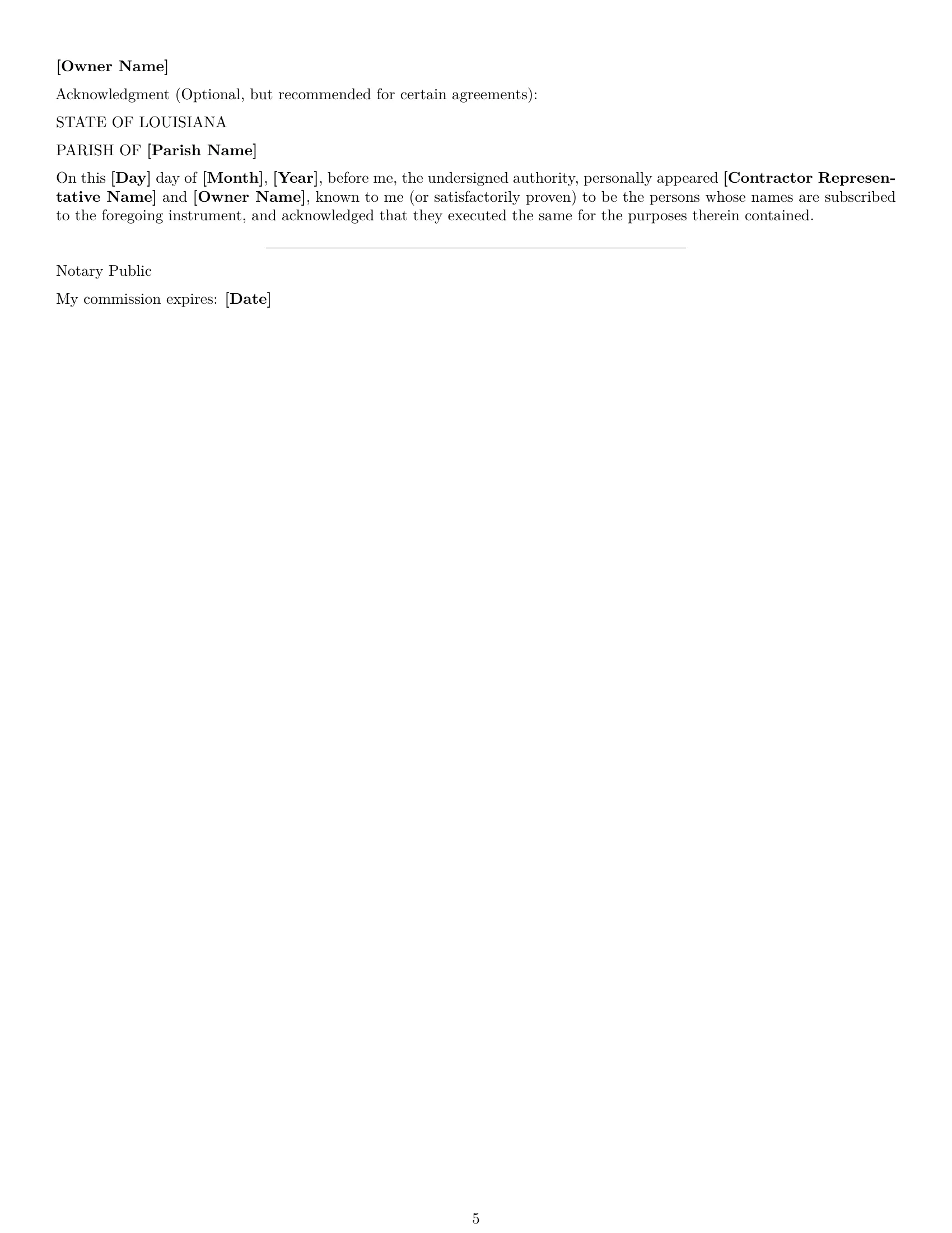 Preview page 5 of Free Louisiana construction service contract template