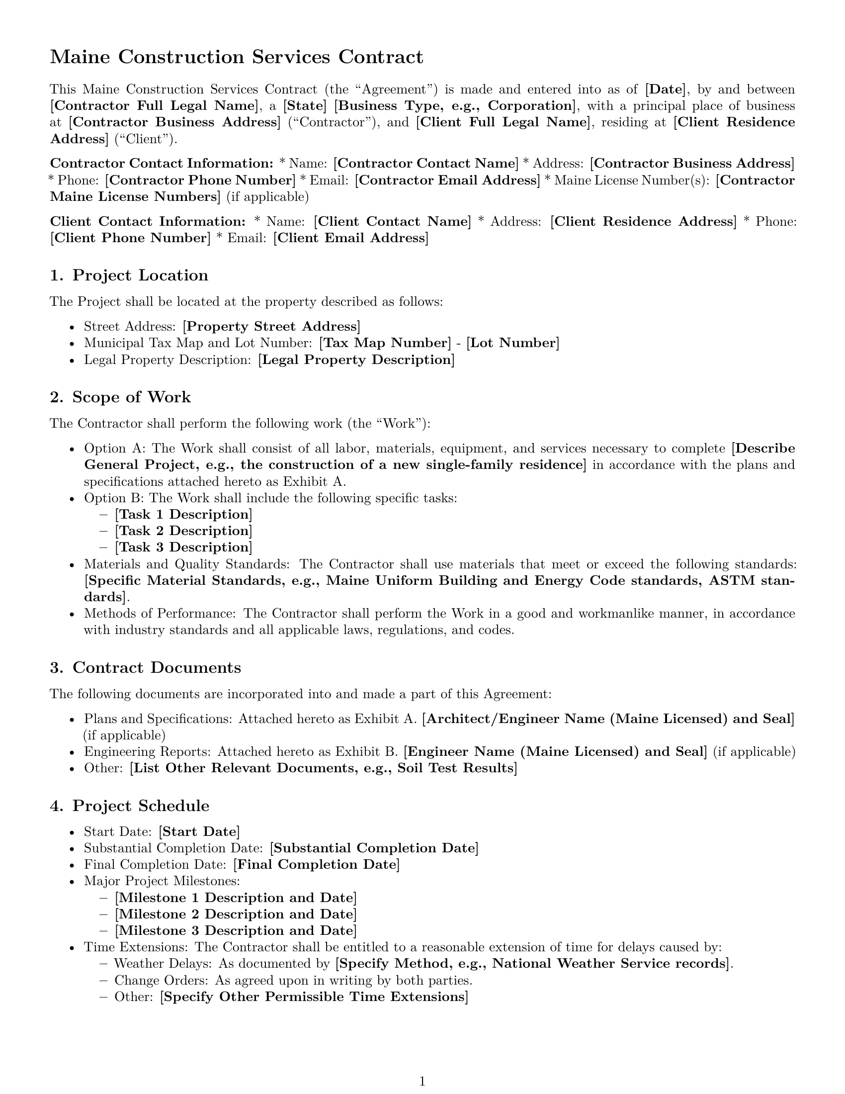 Preview page 1 of Free Maine construction service contract template