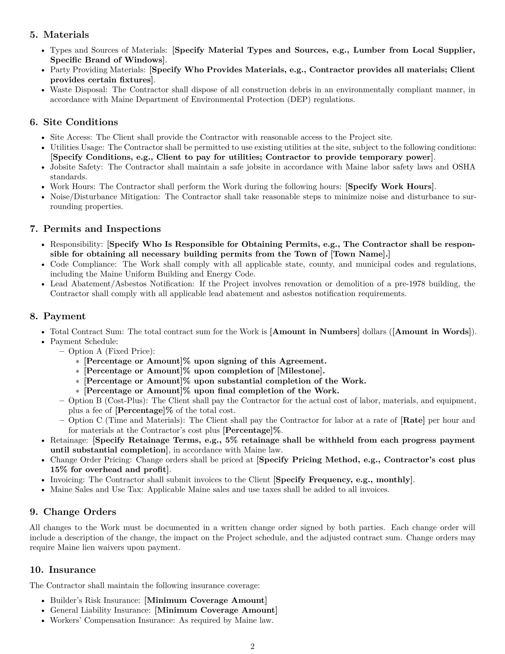 Preview page 2 of Free Maine construction service contract template