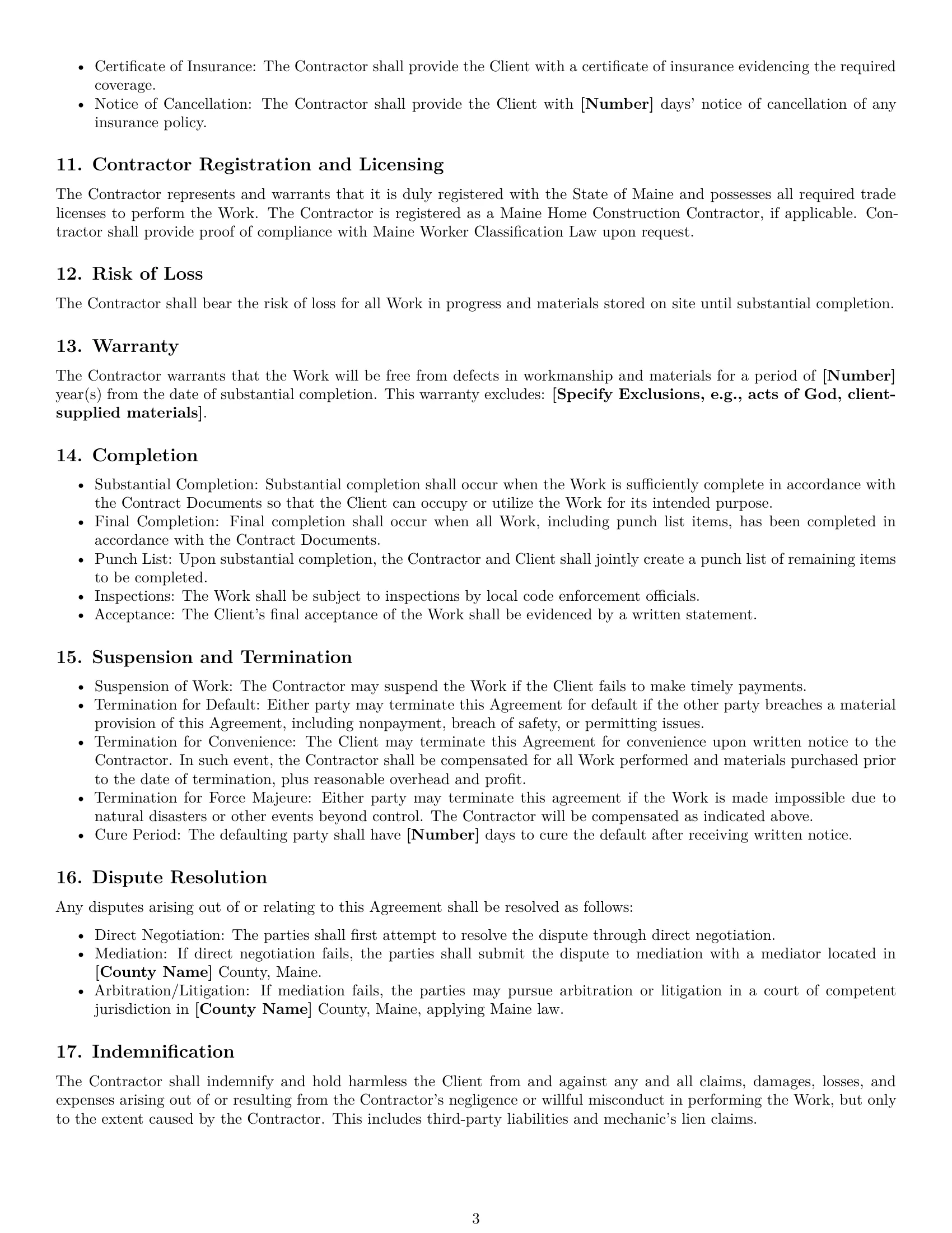 Preview page 3 of Free Maine construction service contract template