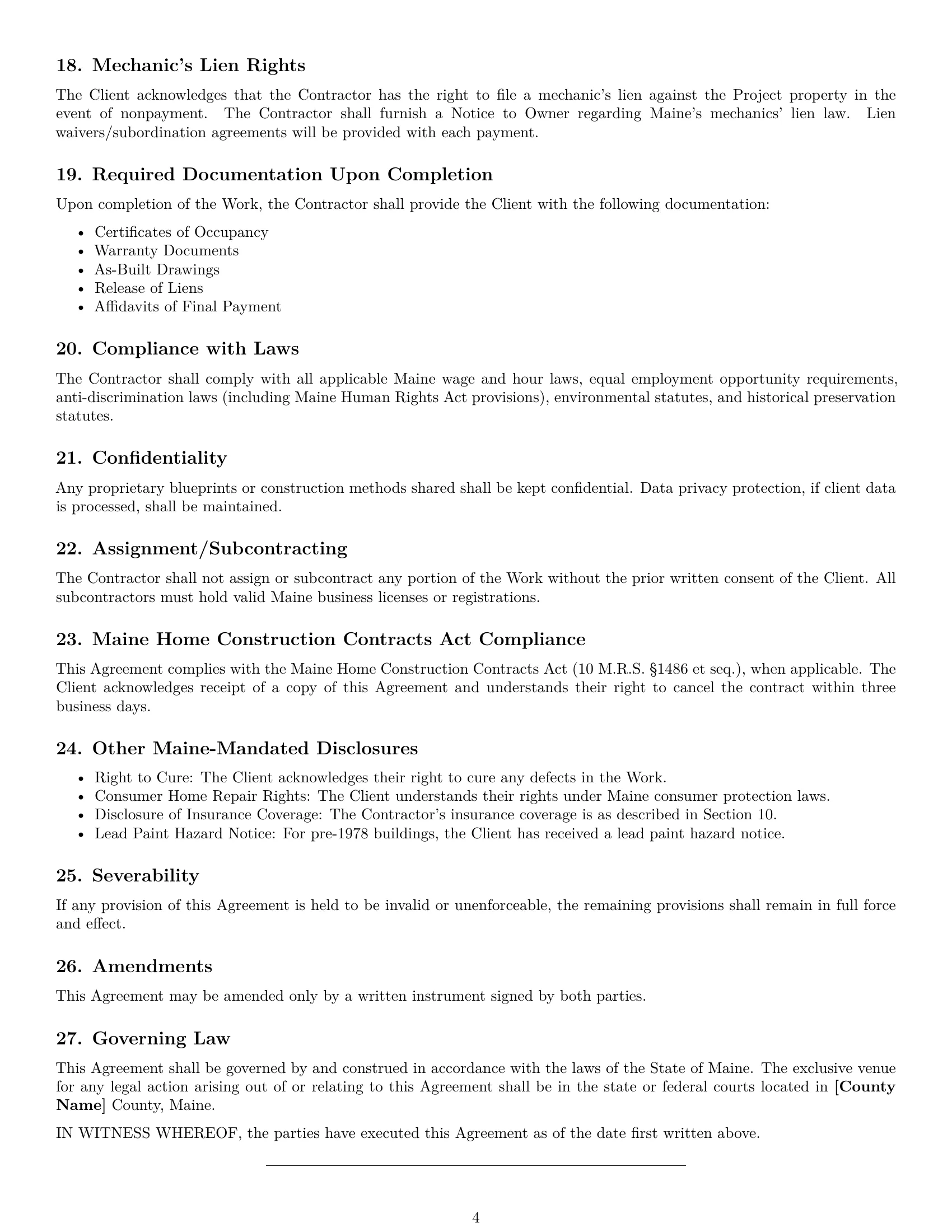 Preview page 4 of Free Maine construction service contract template