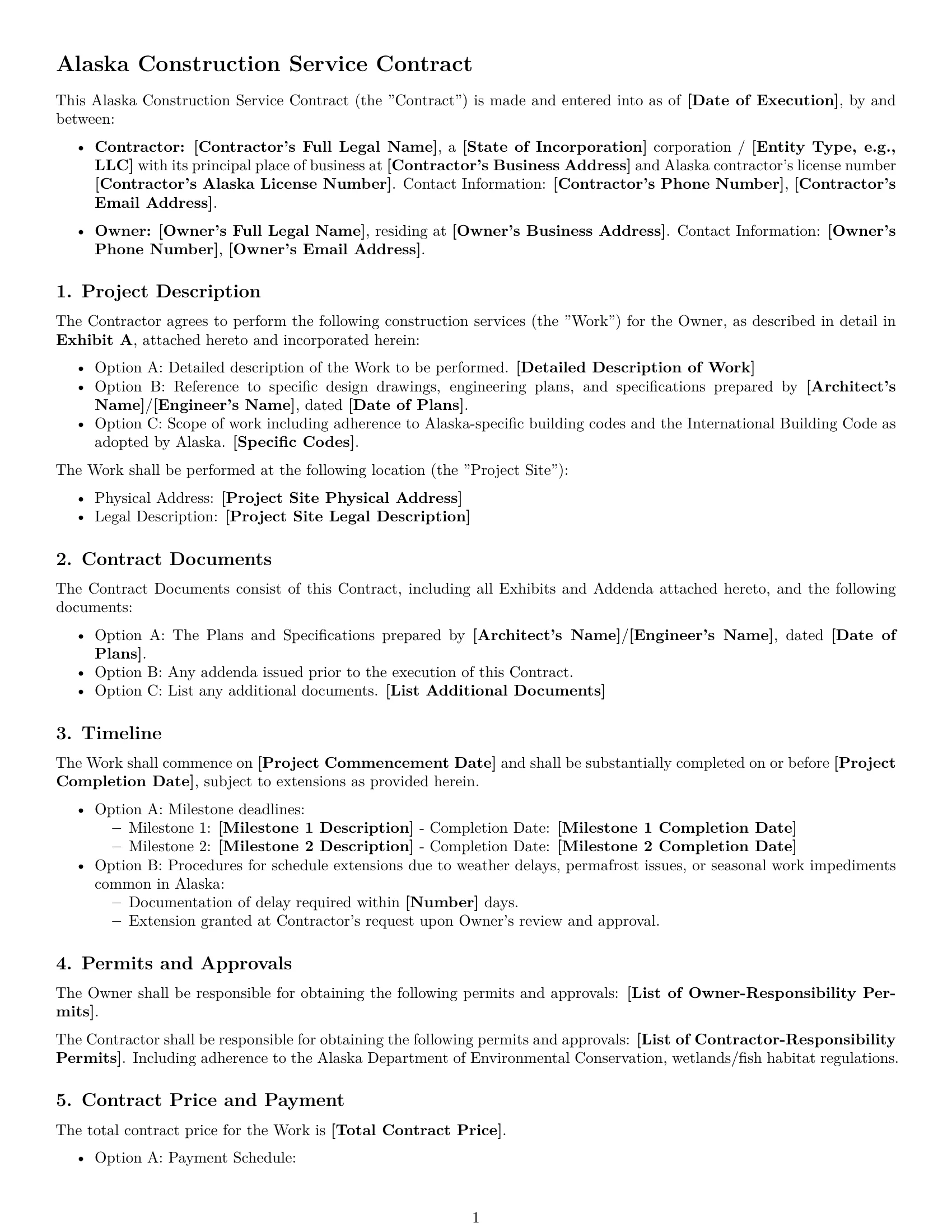 Preview page 1 of Free Alaska construction service contract template