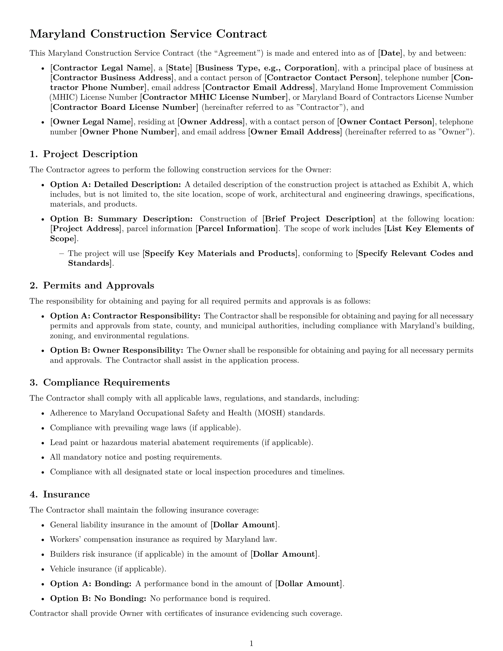 Preview page 1 of Free Maryland construction service contract template