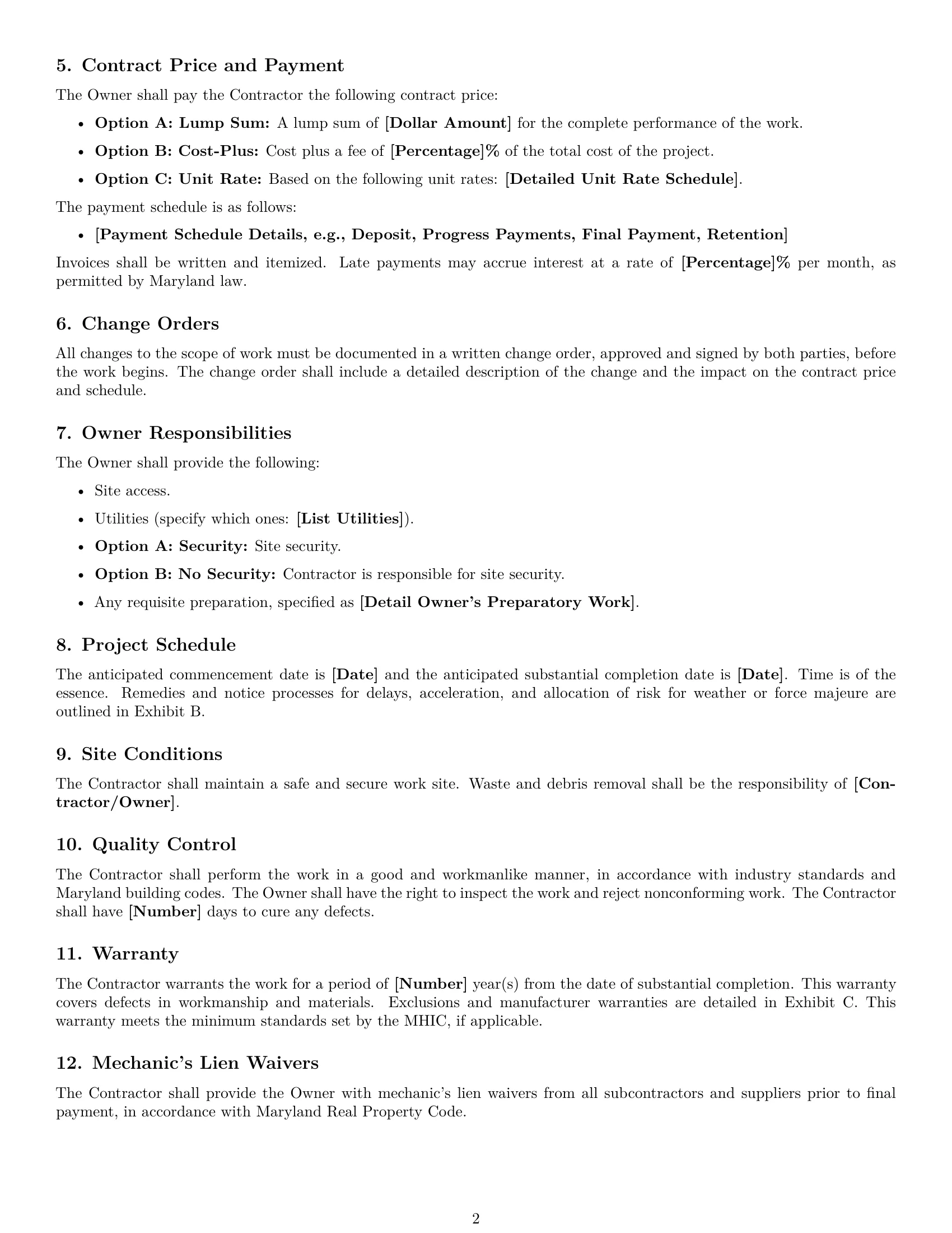 Preview page 2 of Free Maryland construction service contract template