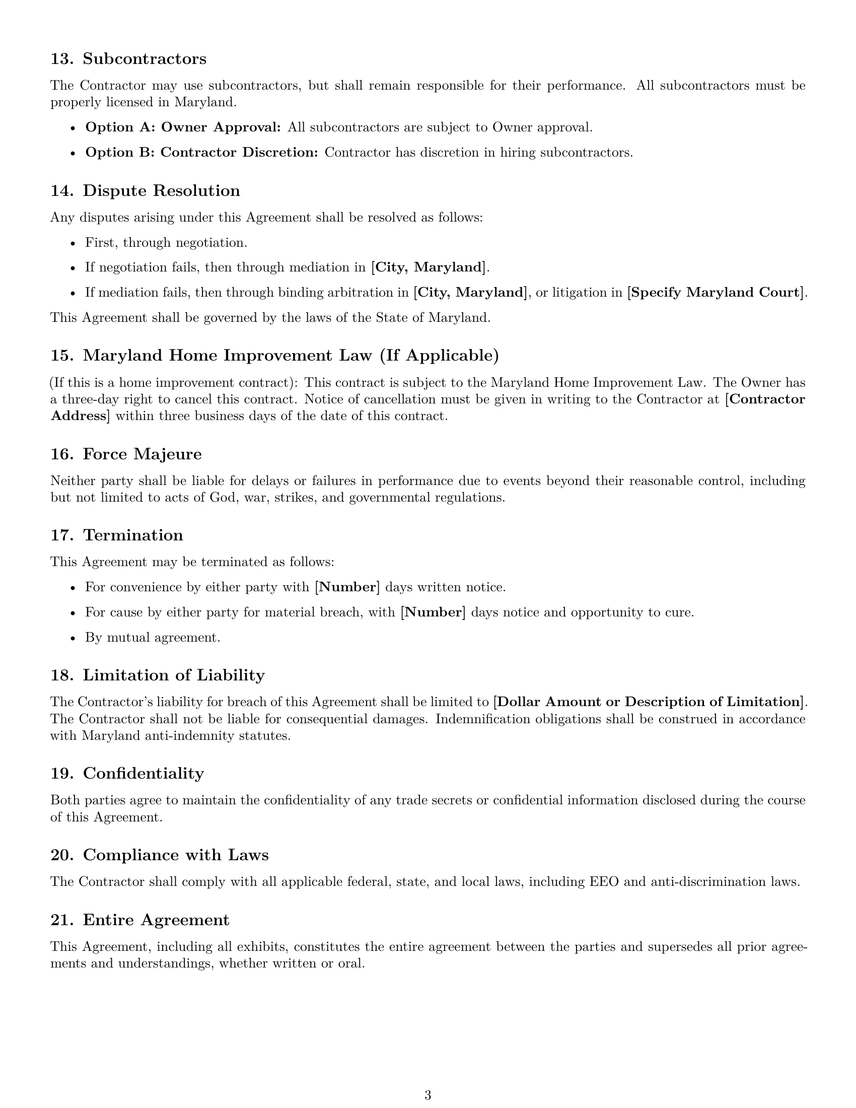 Preview page 3 of Free Maryland construction service contract template