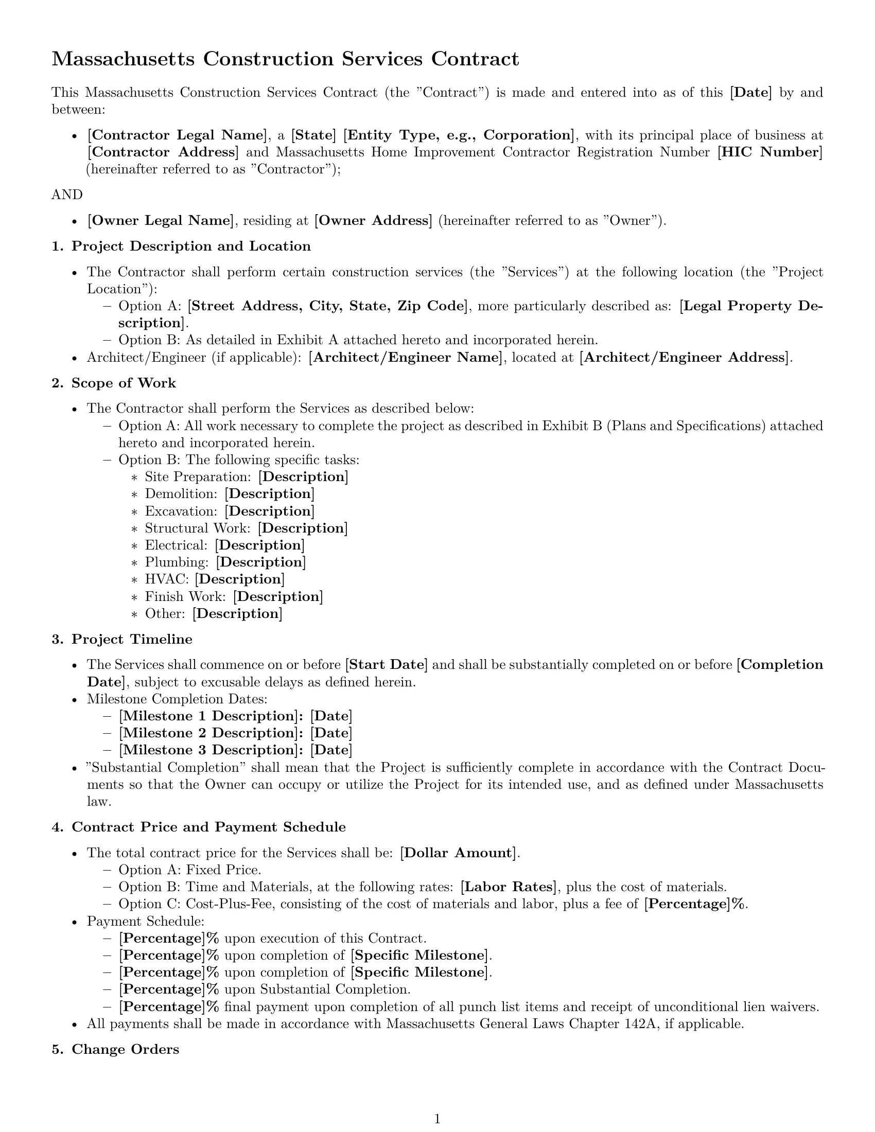 Preview page 1 of Free Massachusetts construction service contract template