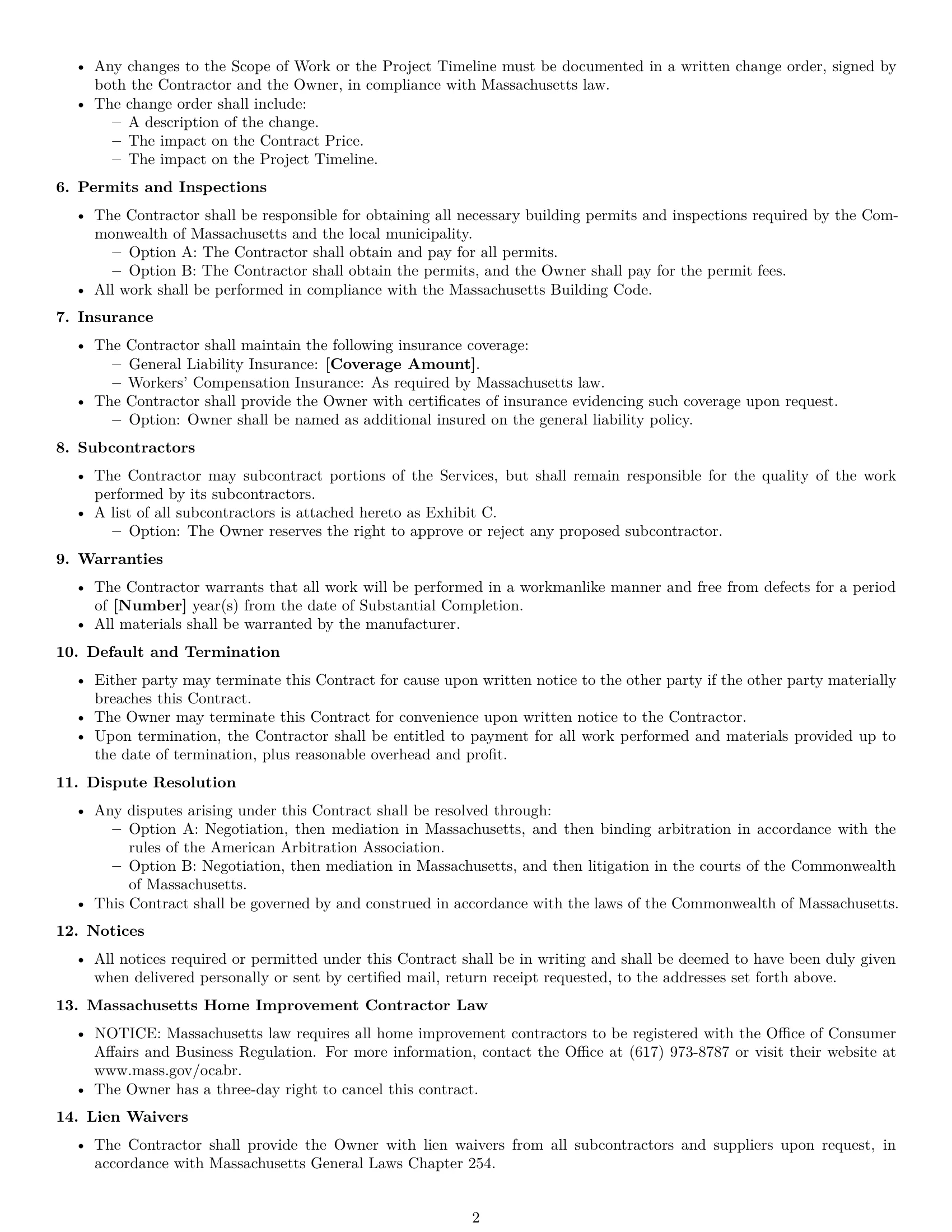 Preview page 2 of Free Massachusetts construction service contract template