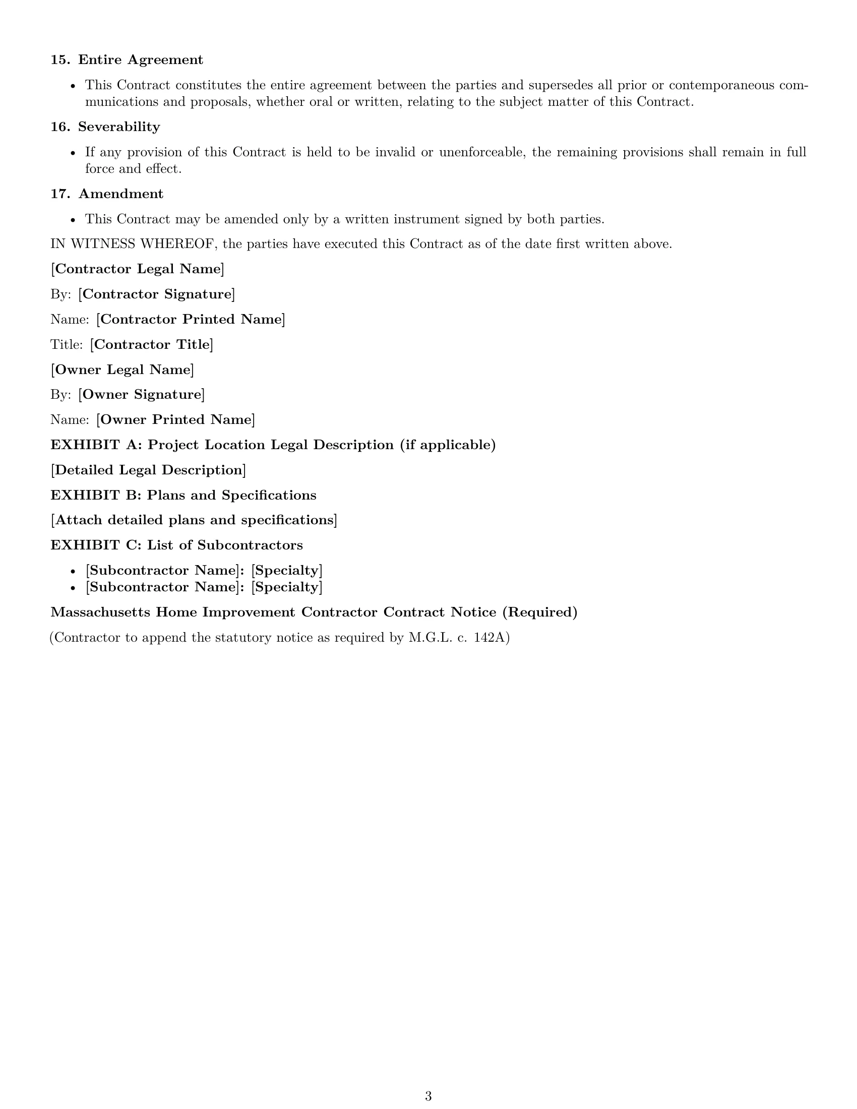 Preview page 3 of Free Massachusetts construction service contract template