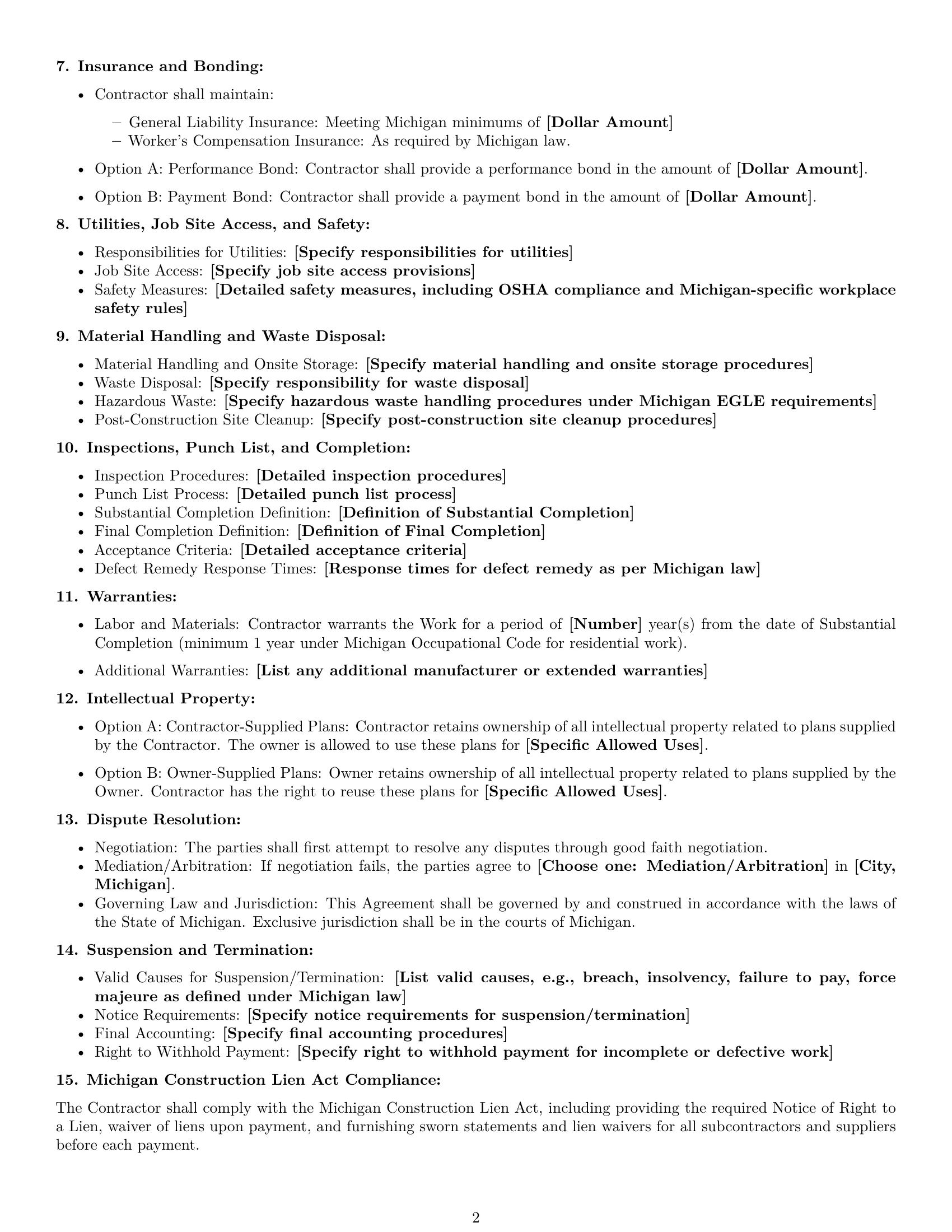 Preview page 2 of Free Michigan construction service contract template