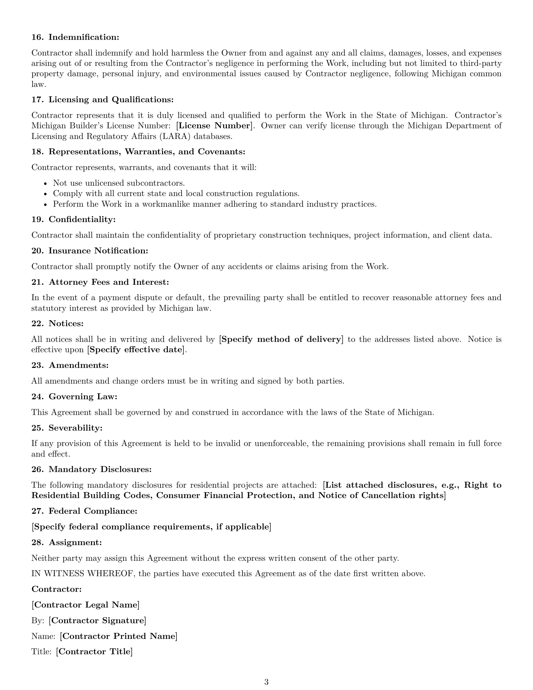 Preview page 3 of Free Michigan construction service contract template