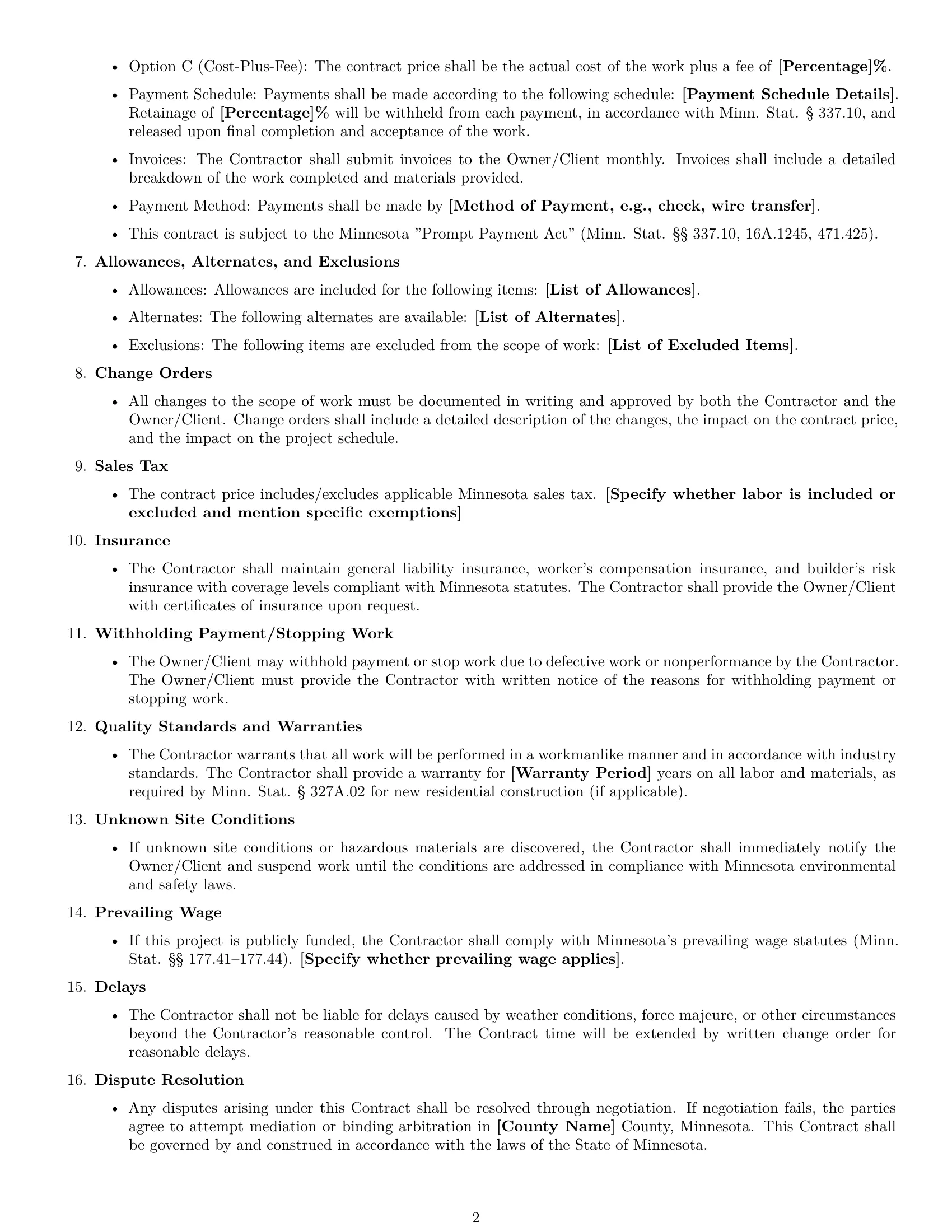 Preview page 2 of Free Minnesota construction service contract template