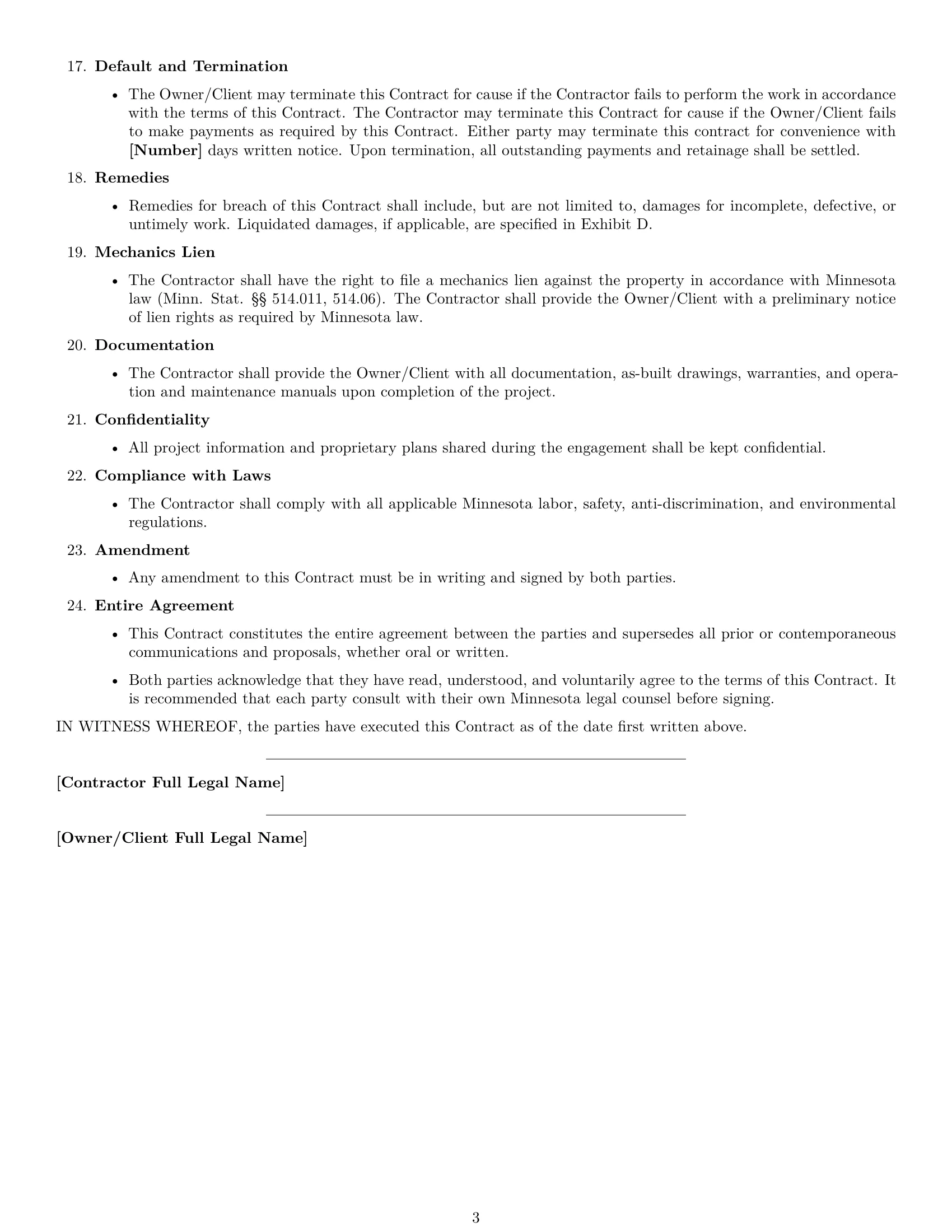 Preview page 3 of Free Minnesota construction service contract template