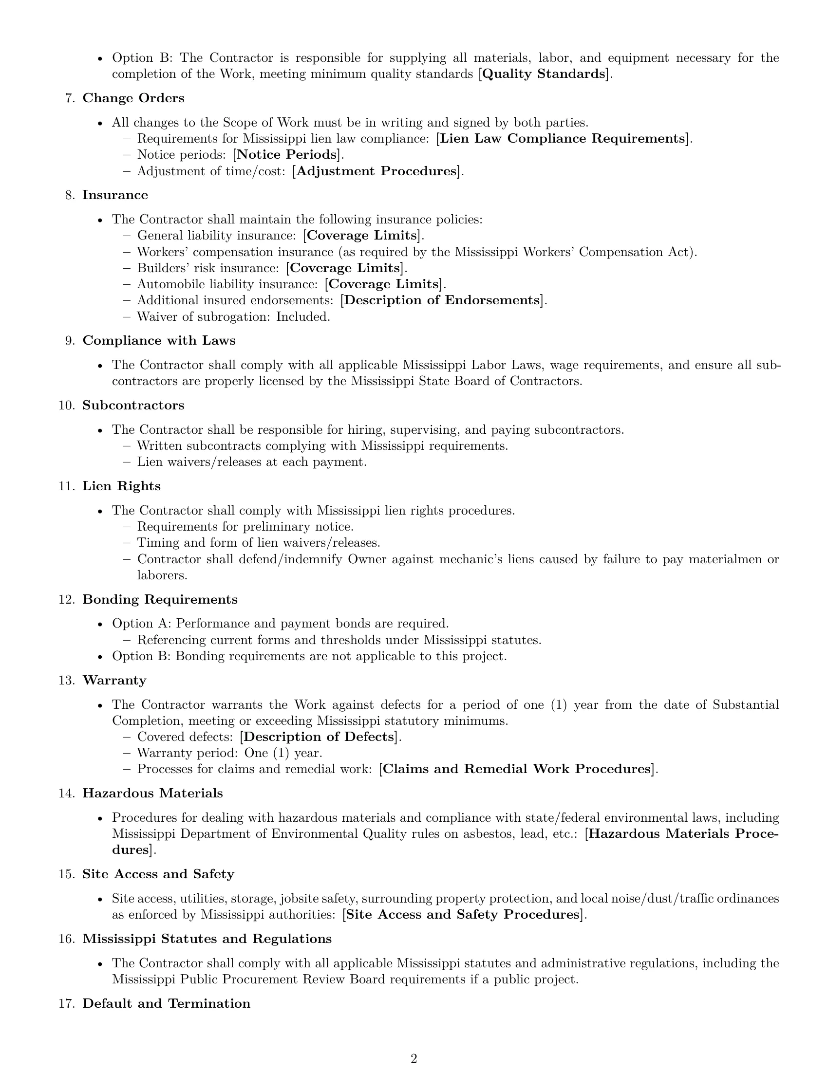 Preview page 2 of Free Mississippi construction service contract template