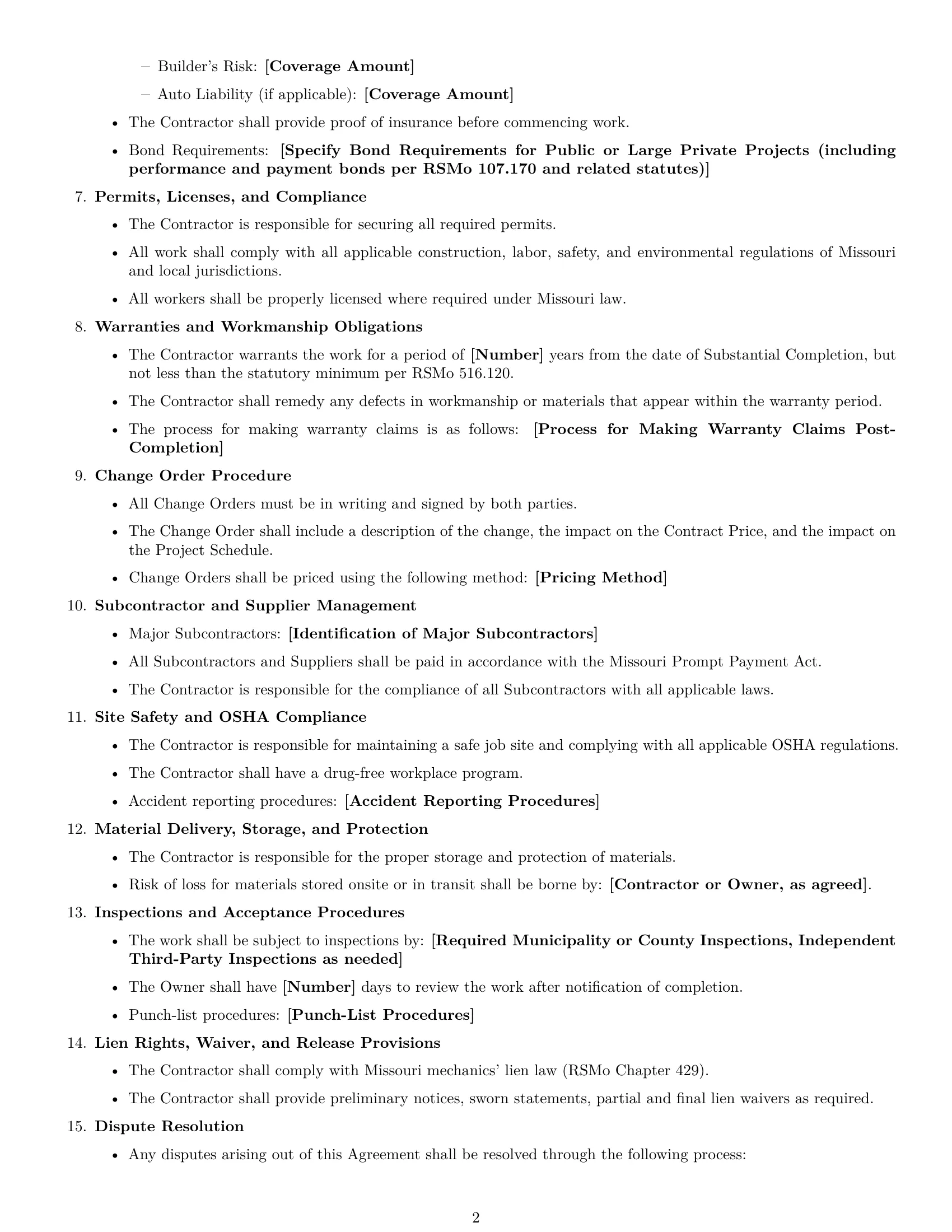 Preview page 2 of Free Missouri construction service contract template