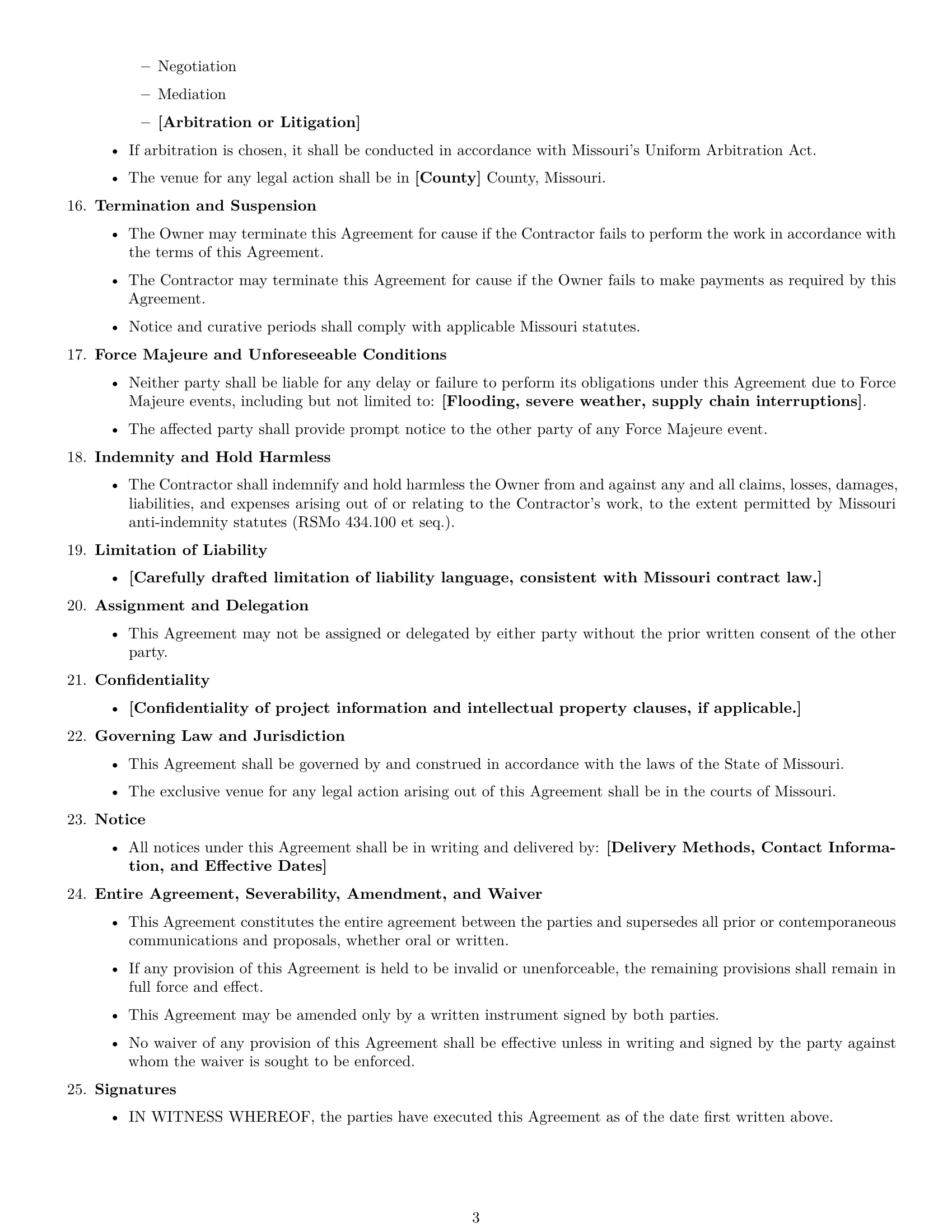 Preview page 3 of Free Missouri construction service contract template