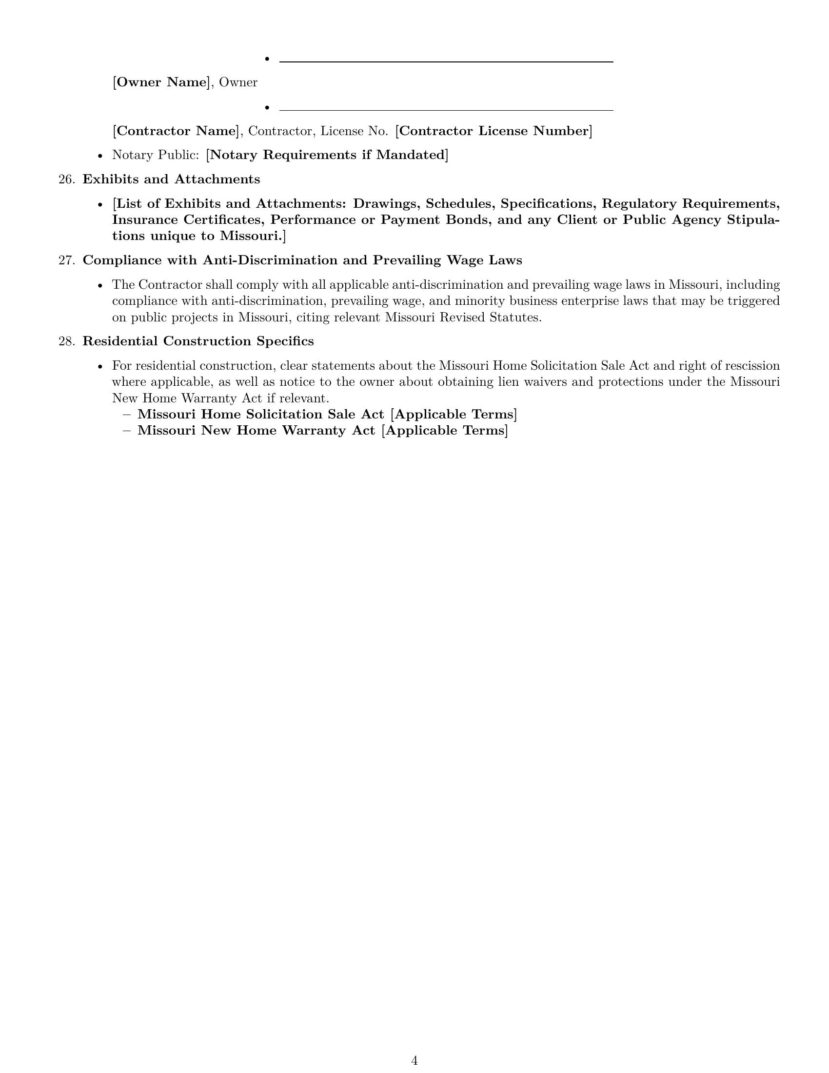 Preview page 4 of Free Missouri construction service contract template