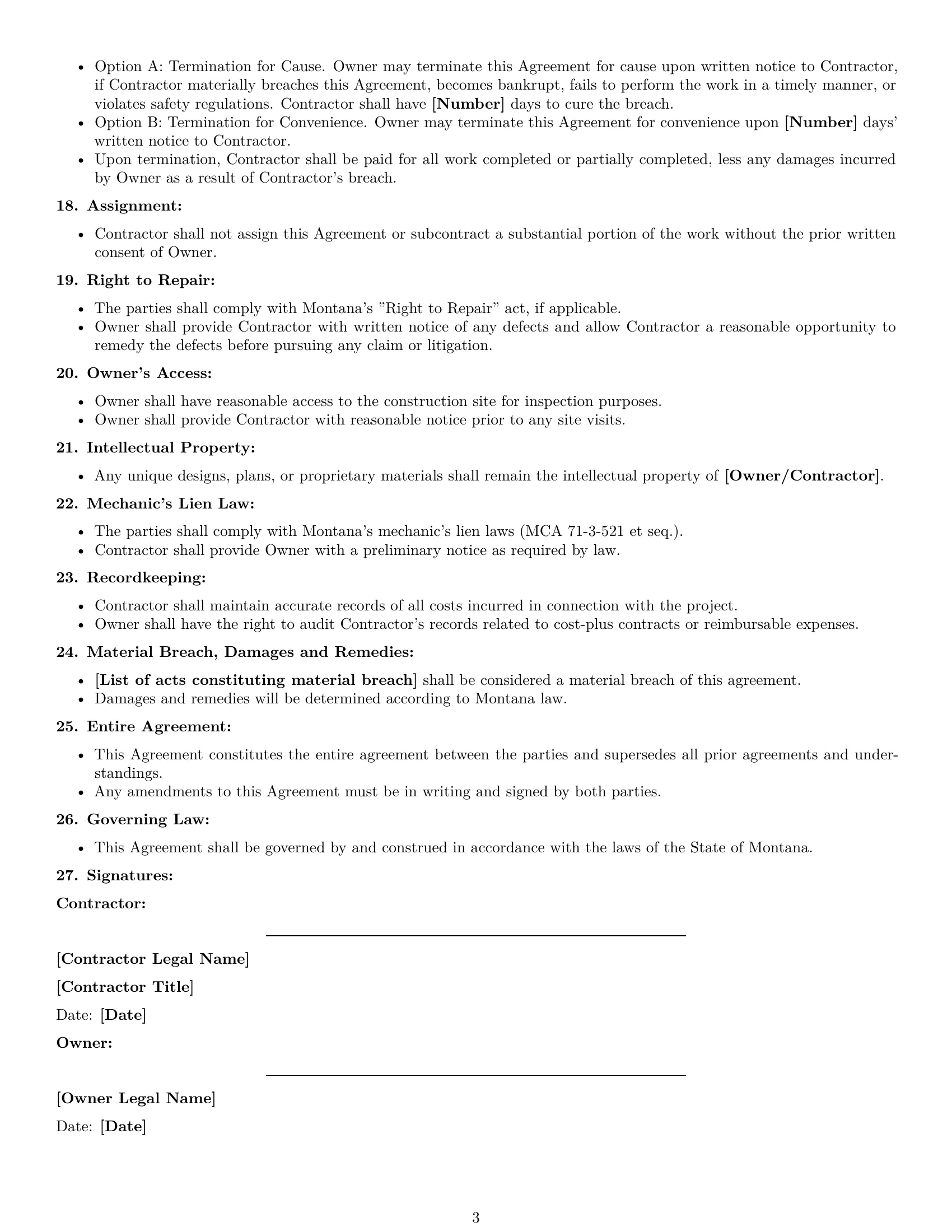 Preview page 3 of Free Montana construction service contract template
