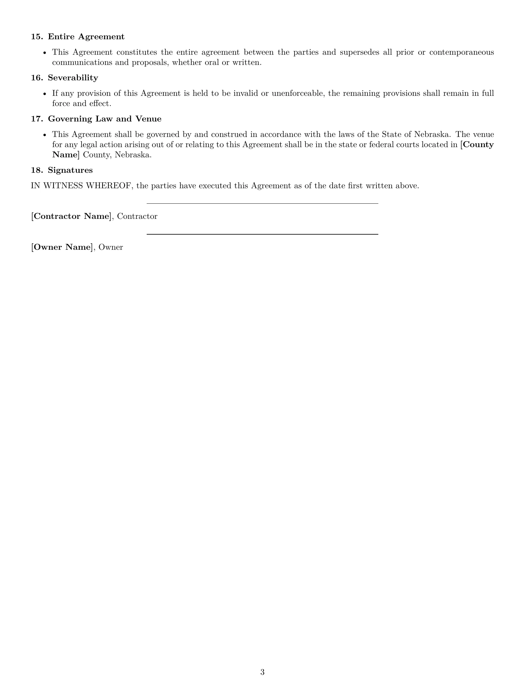 Preview page 3 of Free Nebraska construction service contract template