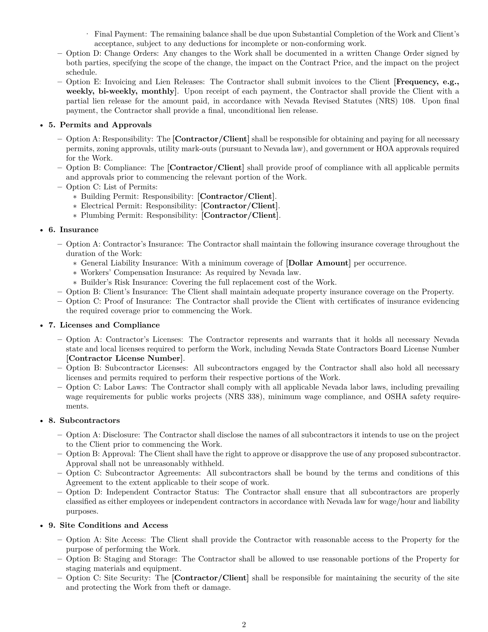 Preview page 2 of Free Nevada construction service contract template