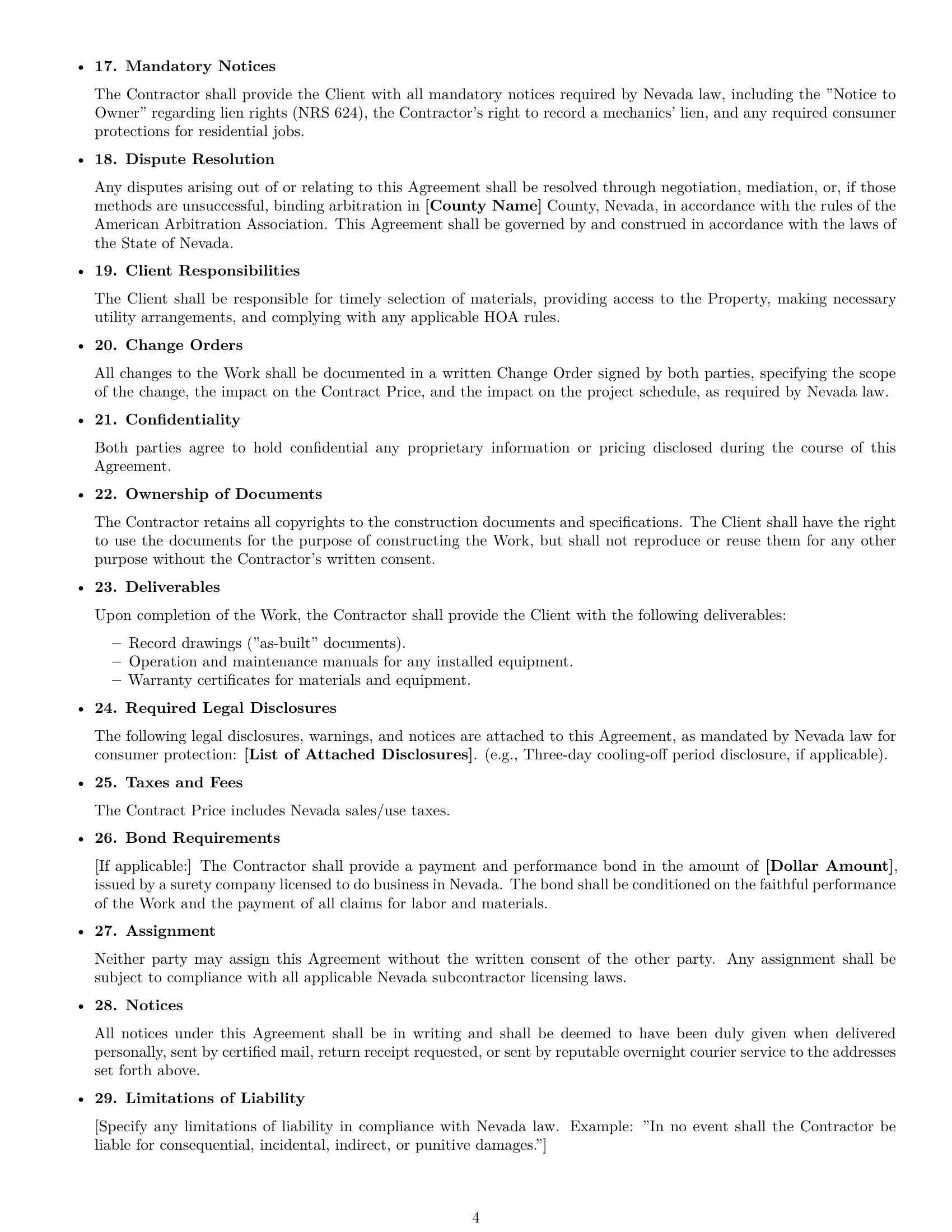 Preview page 4 of Free Nevada construction service contract template
