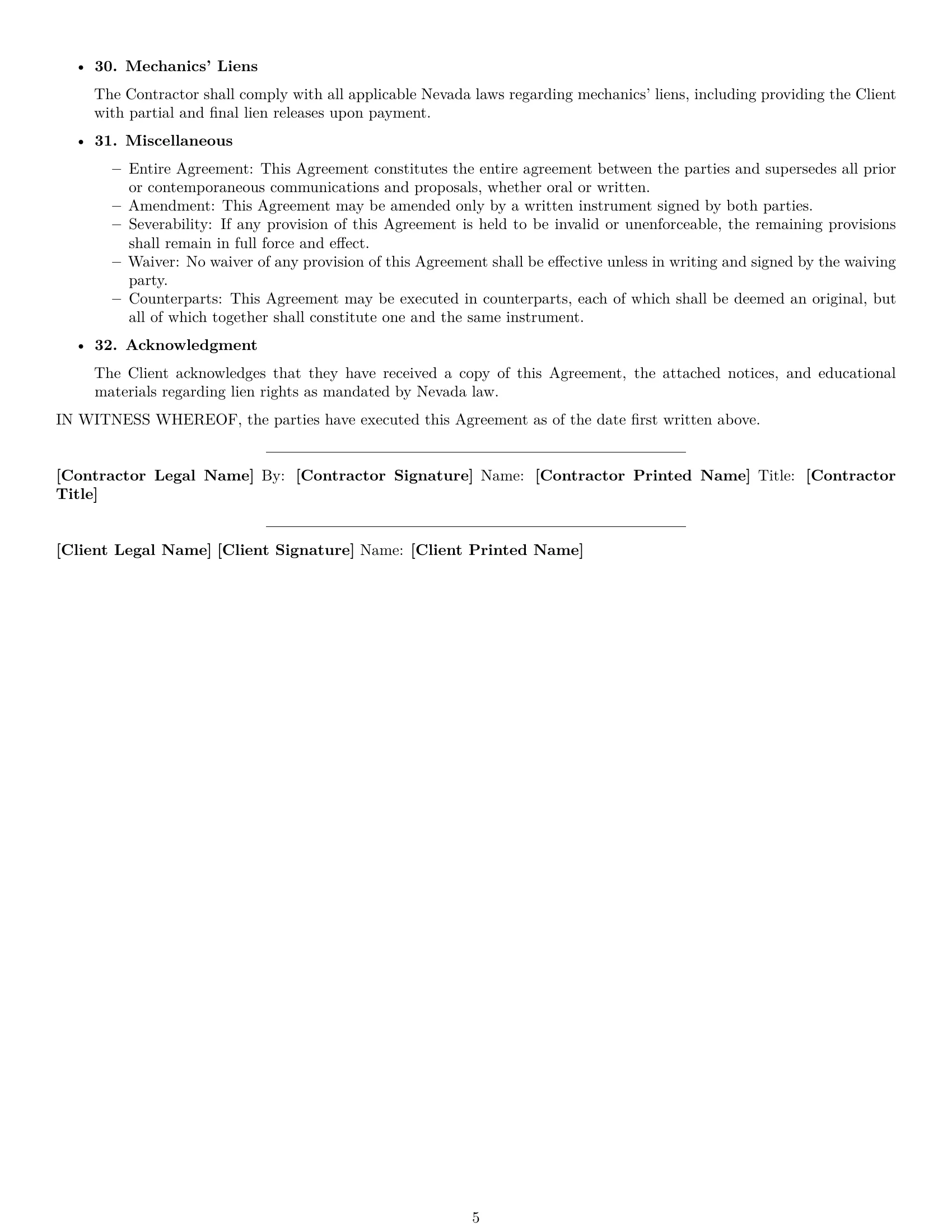 Preview page 5 of Free Nevada construction service contract template