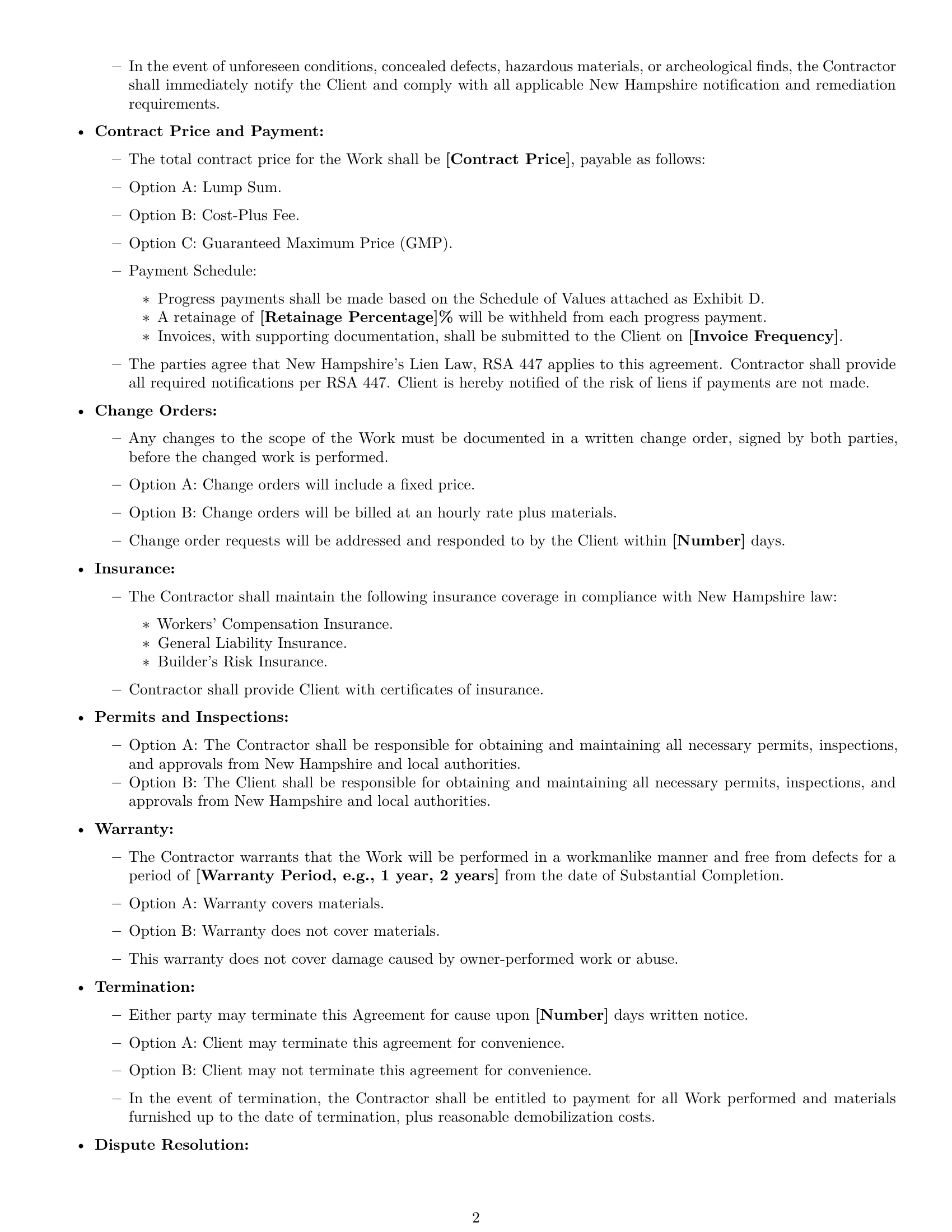 Preview page 2 of Free New Hampshire construction service contract template