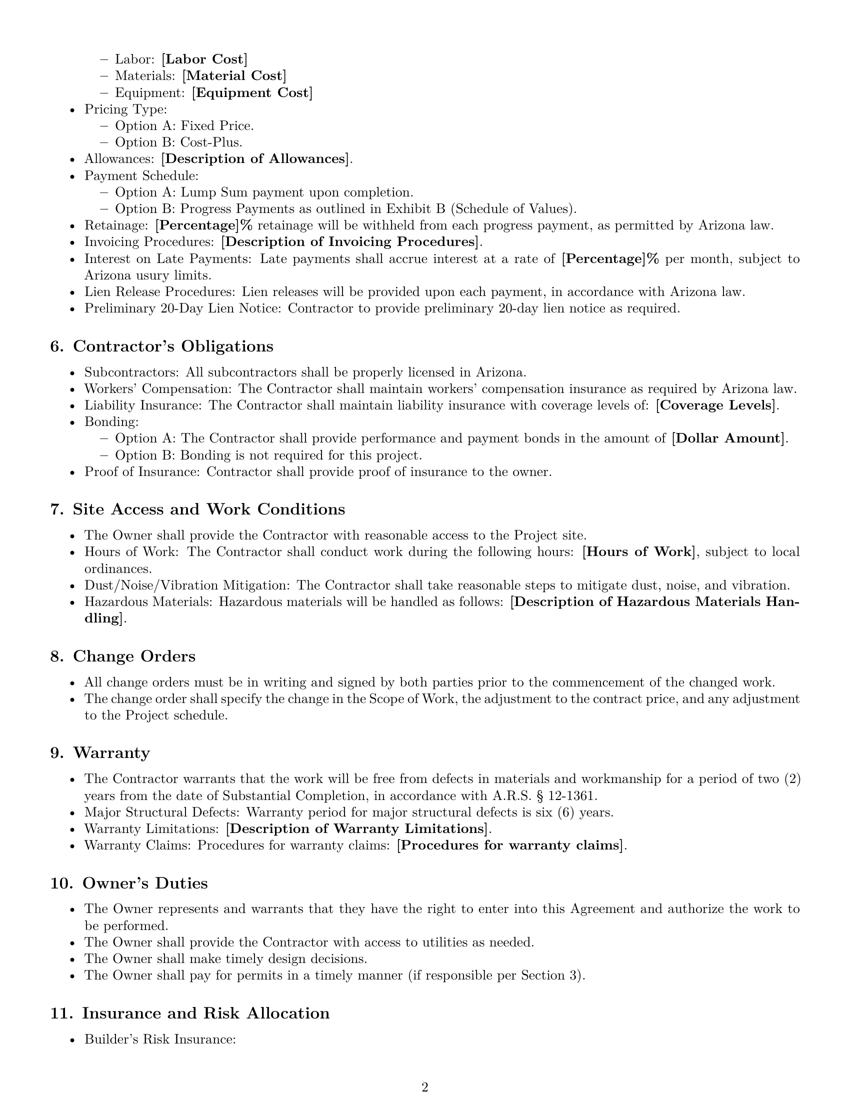 Preview page 2 of Free Arizona construction service contract template