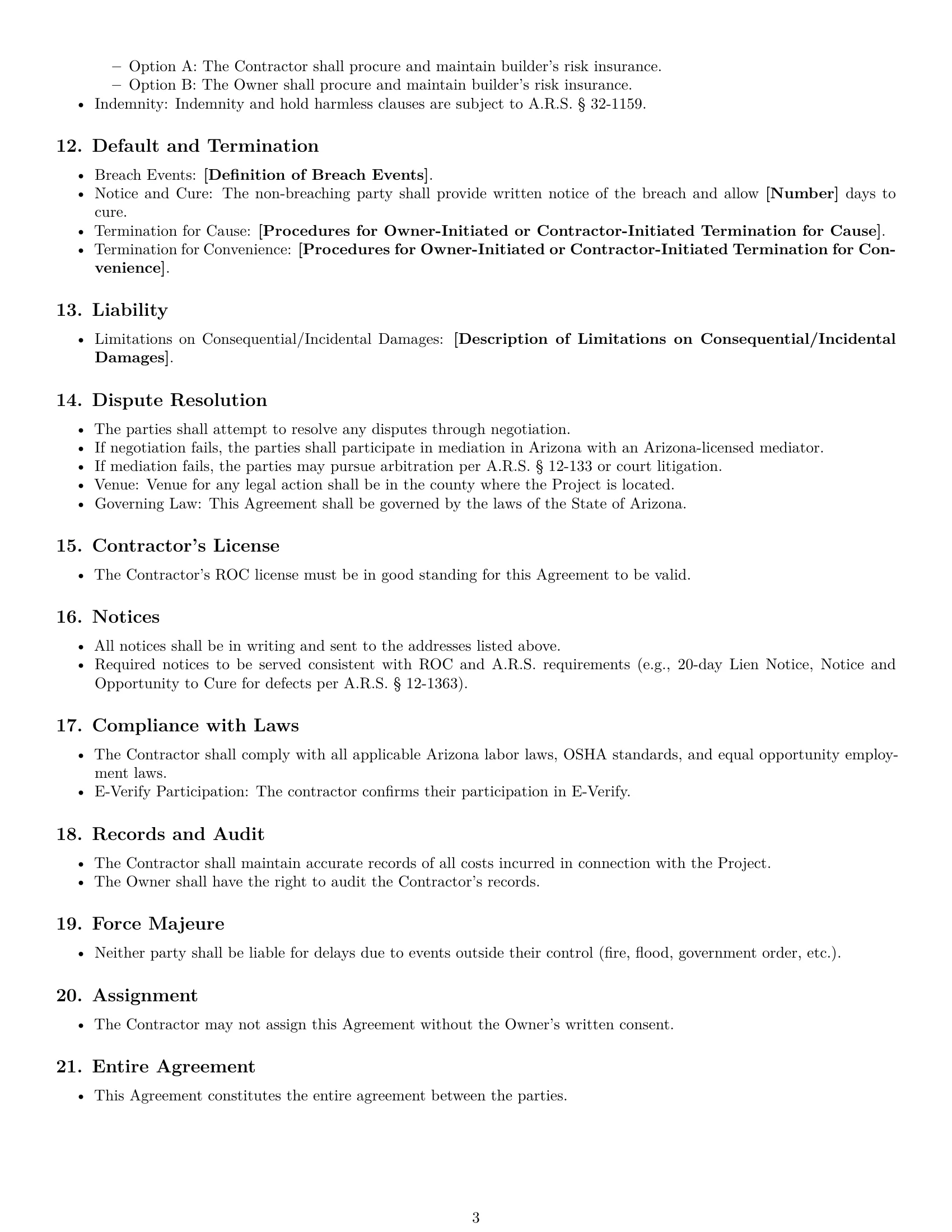 Preview page 3 of Free Arizona construction service contract template