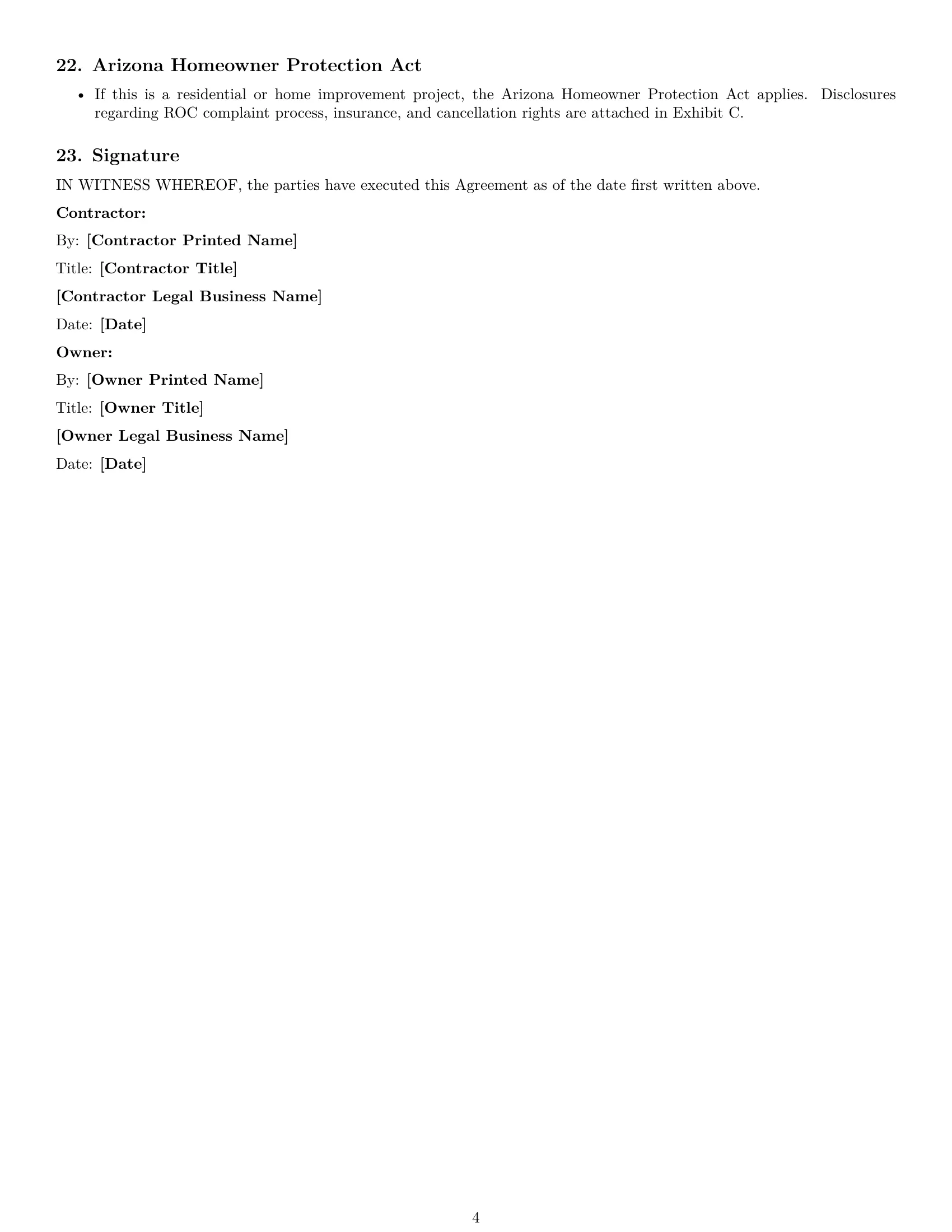 Preview page 4 of Free Arizona construction service contract template