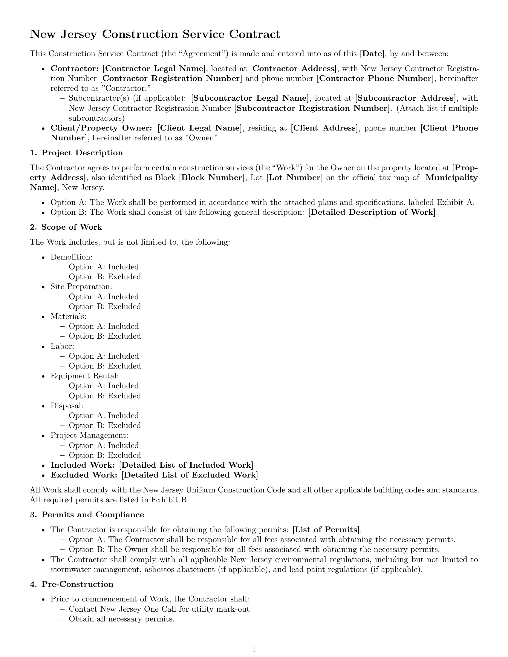 Preview page 1 of Free New Jersey construction service contract template