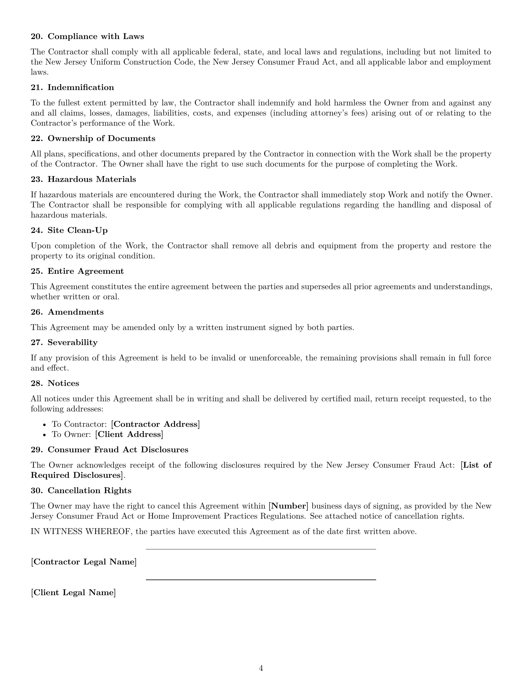 Preview page 4 of Free New Jersey construction service contract template