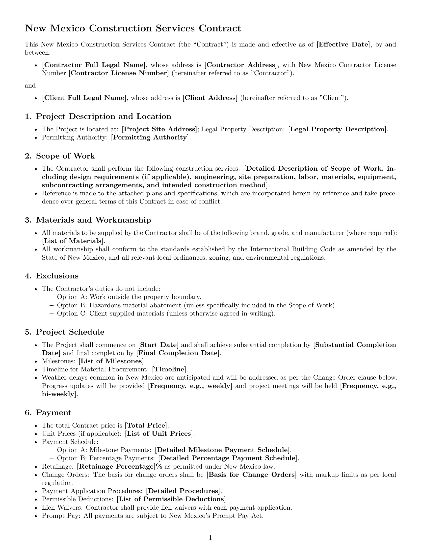 Preview page 1 of Free New Mexico construction service contract template