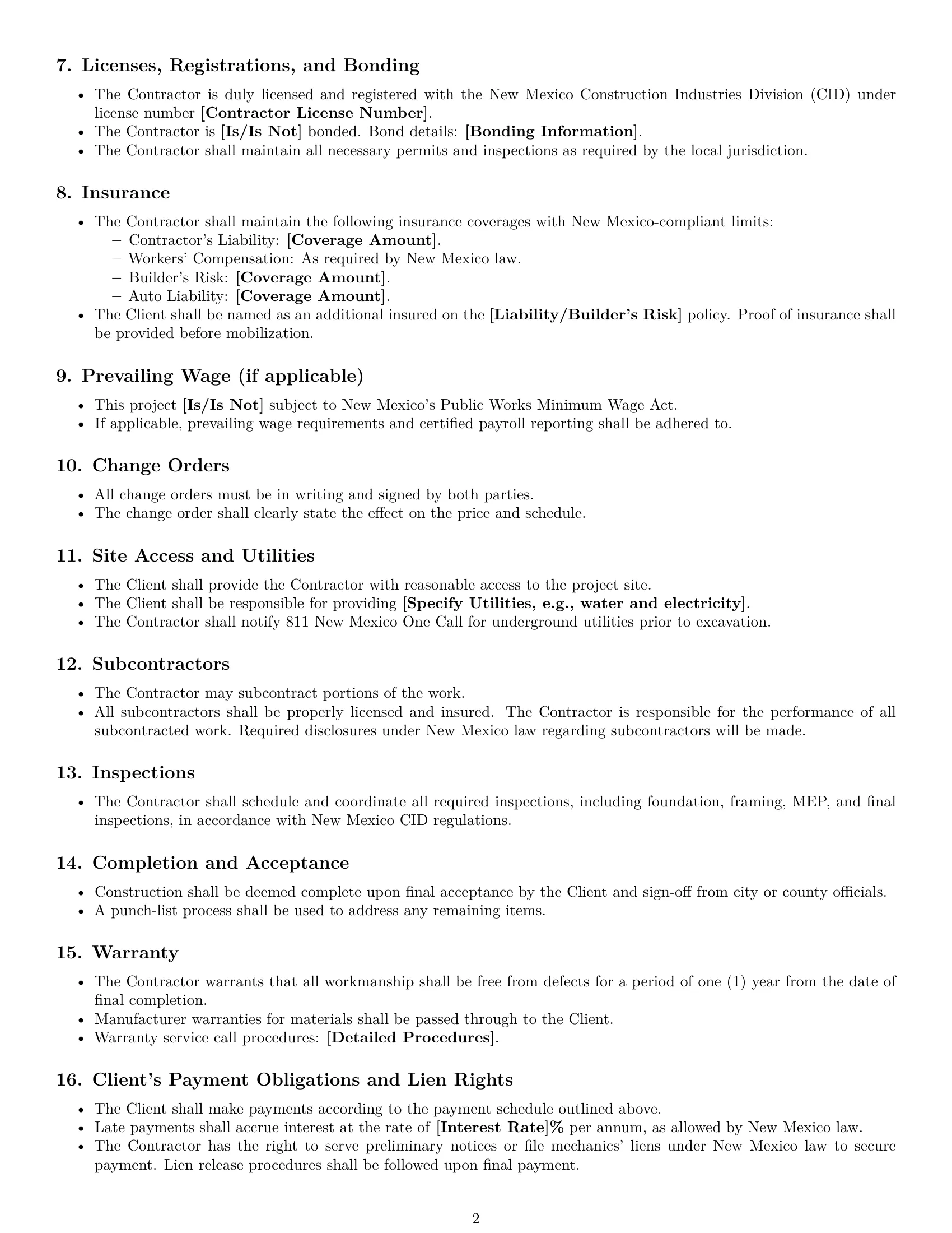 Preview page 2 of Free New Mexico construction service contract template