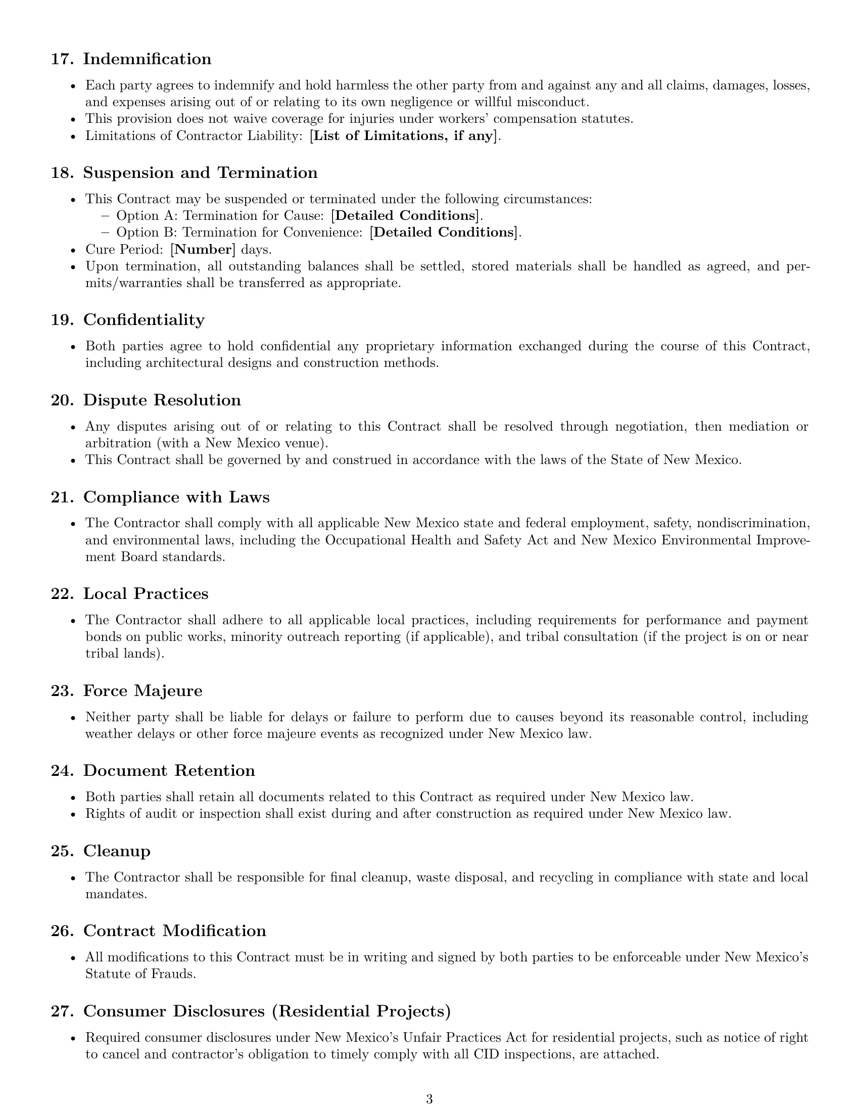 Preview page 3 of Free New Mexico construction service contract template