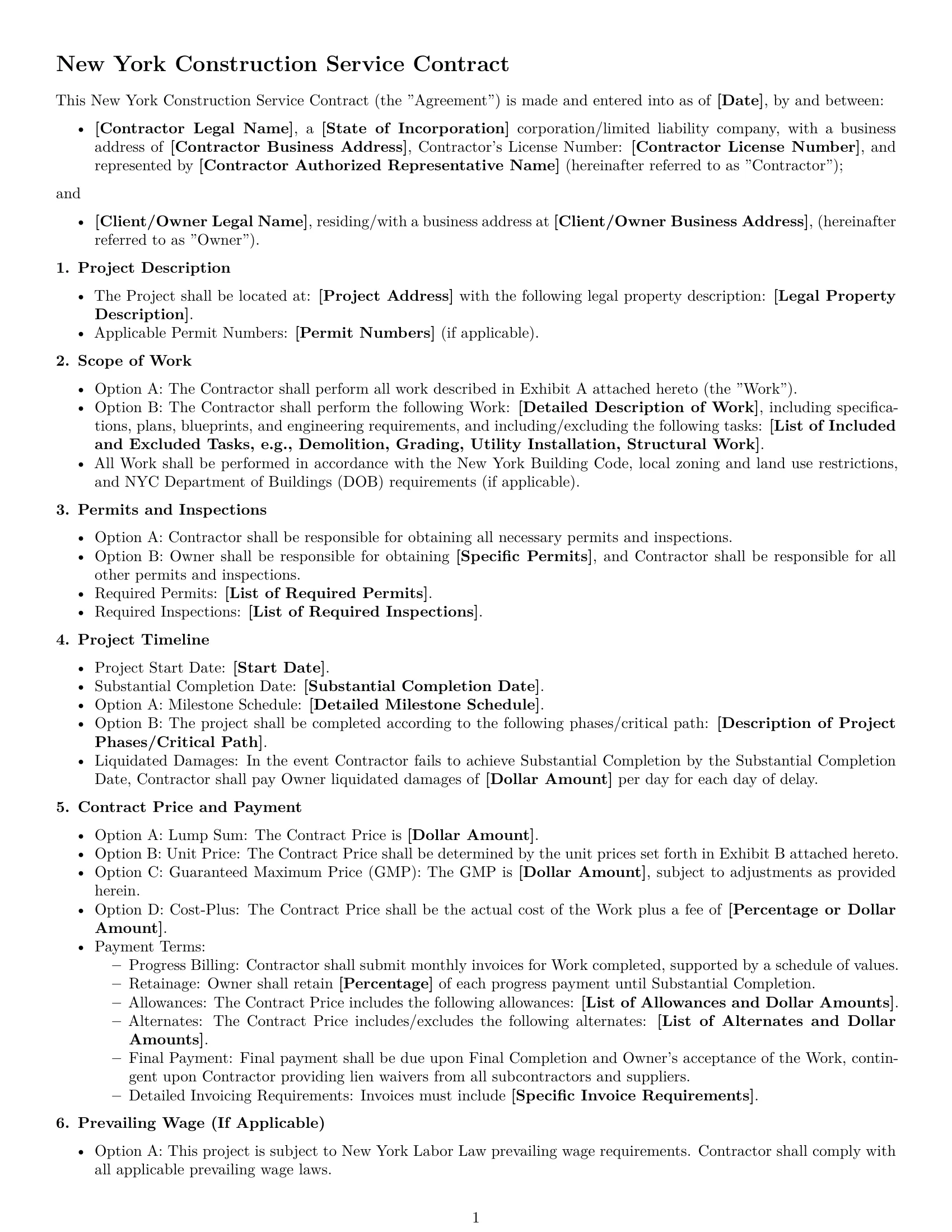 Preview page 1 of Free New York construction service contract template