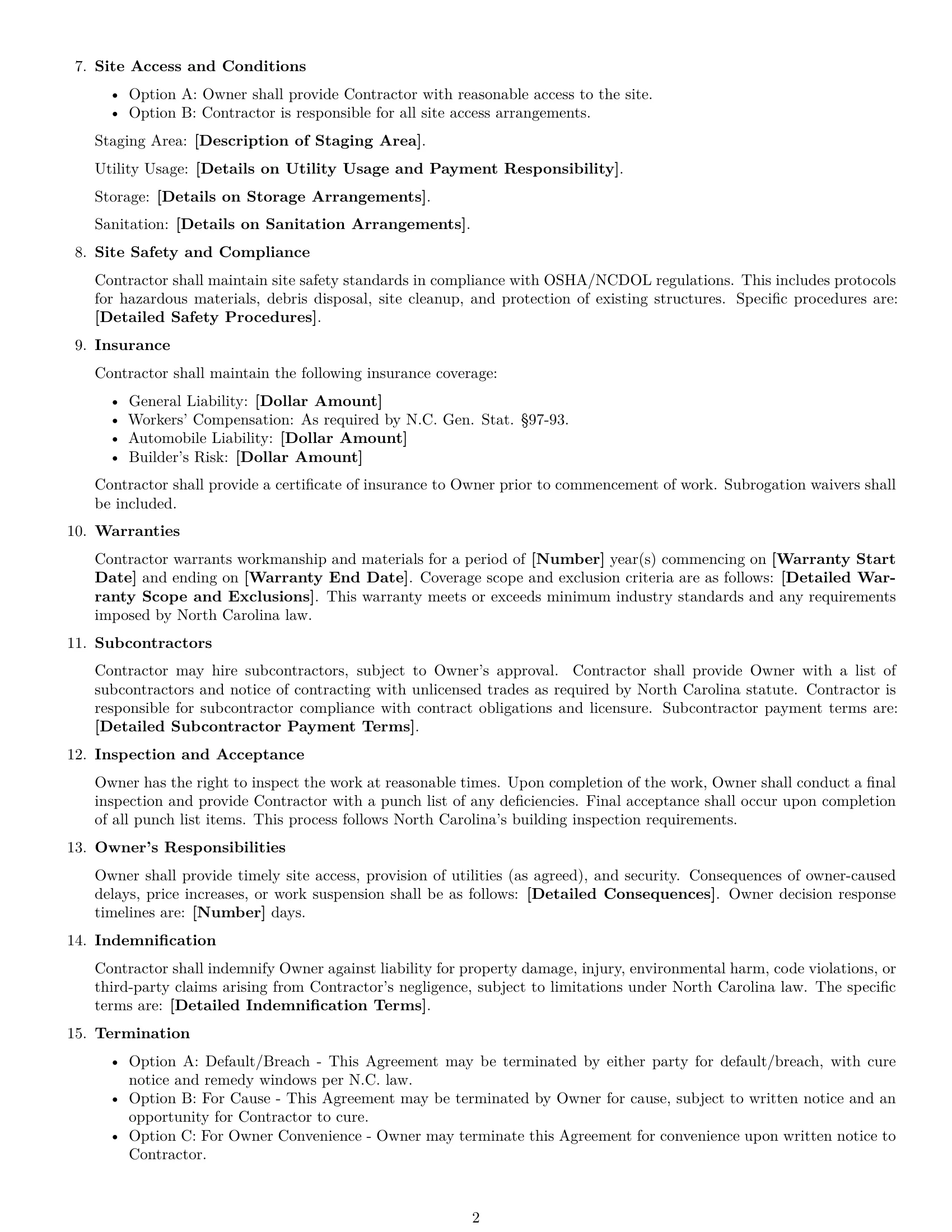 Preview page 2 of Free North Carolina construction service contract template