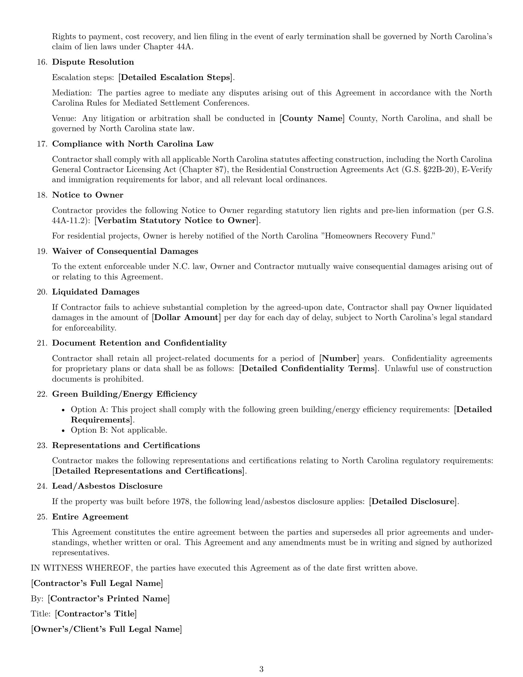 Preview page 3 of Free North Carolina construction service contract template