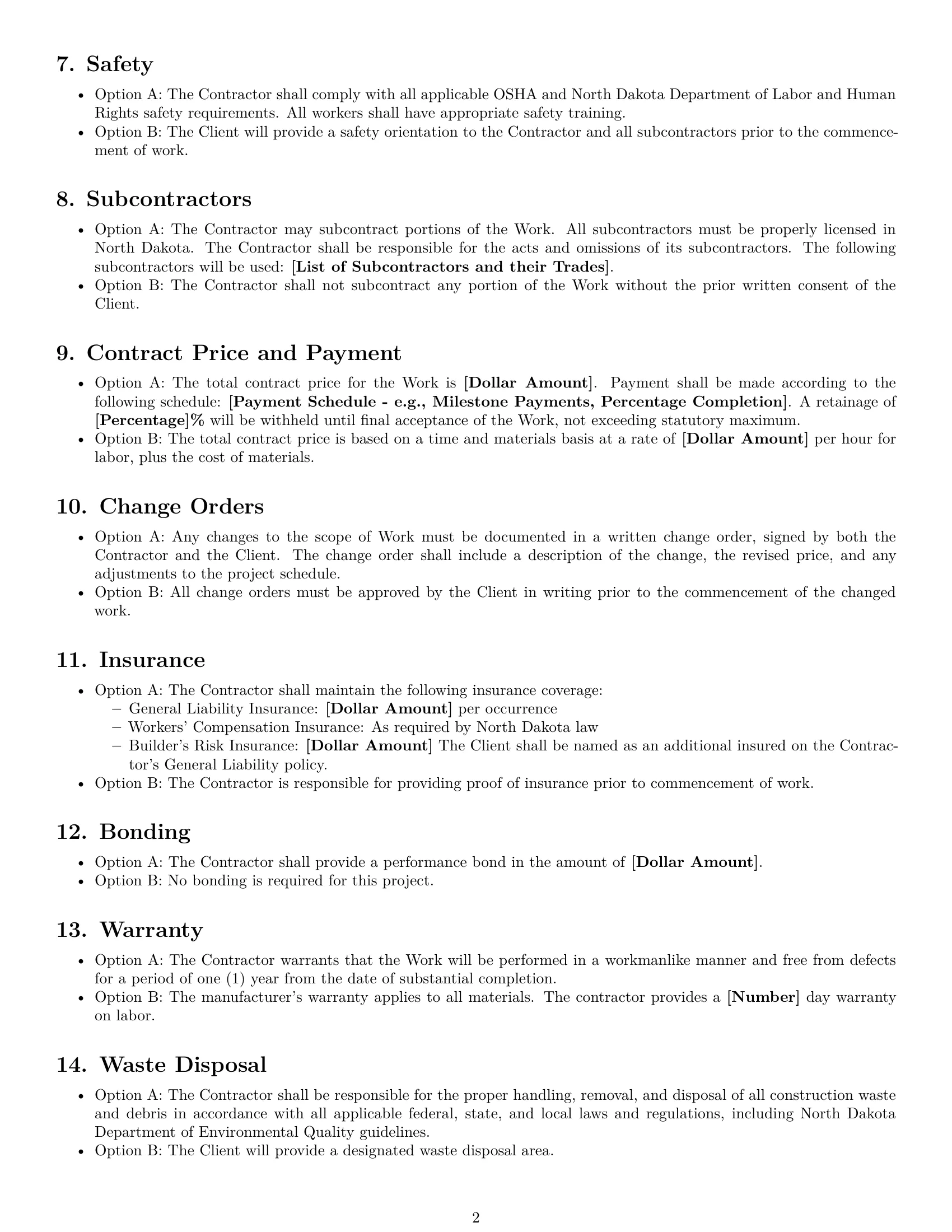 Preview page 2 of Free North Dakota construction service contract template