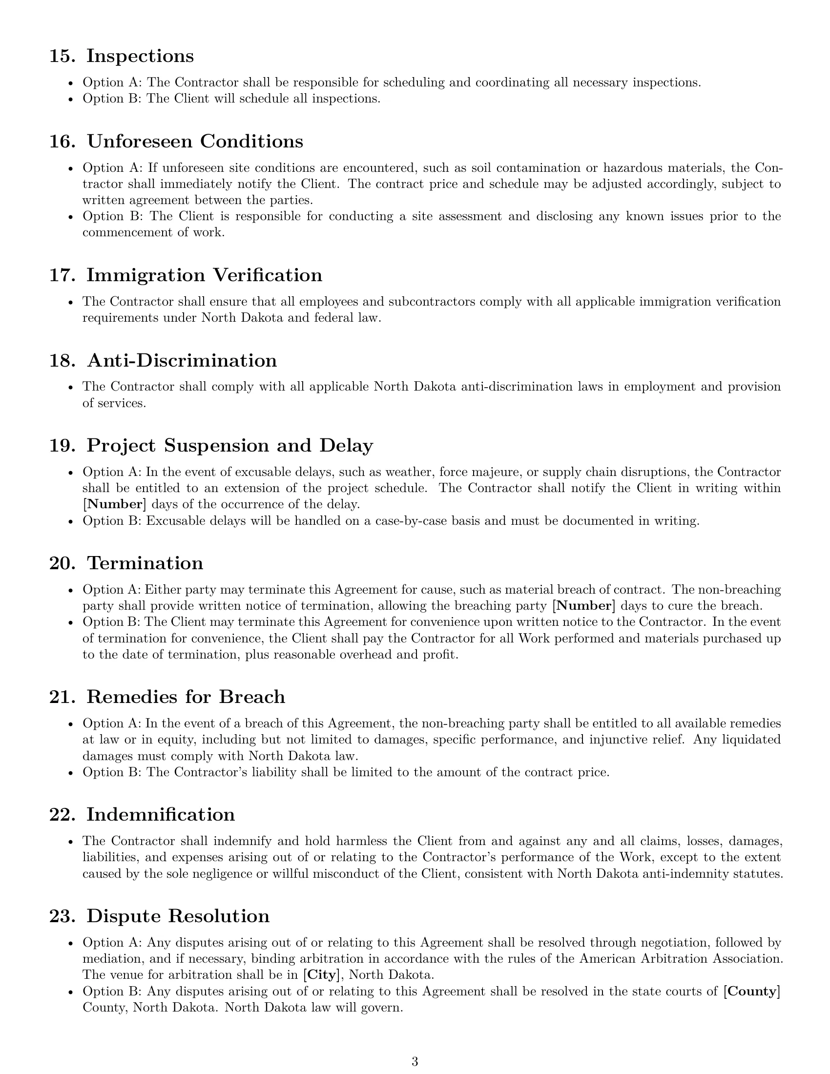 Preview page 3 of Free North Dakota construction service contract template