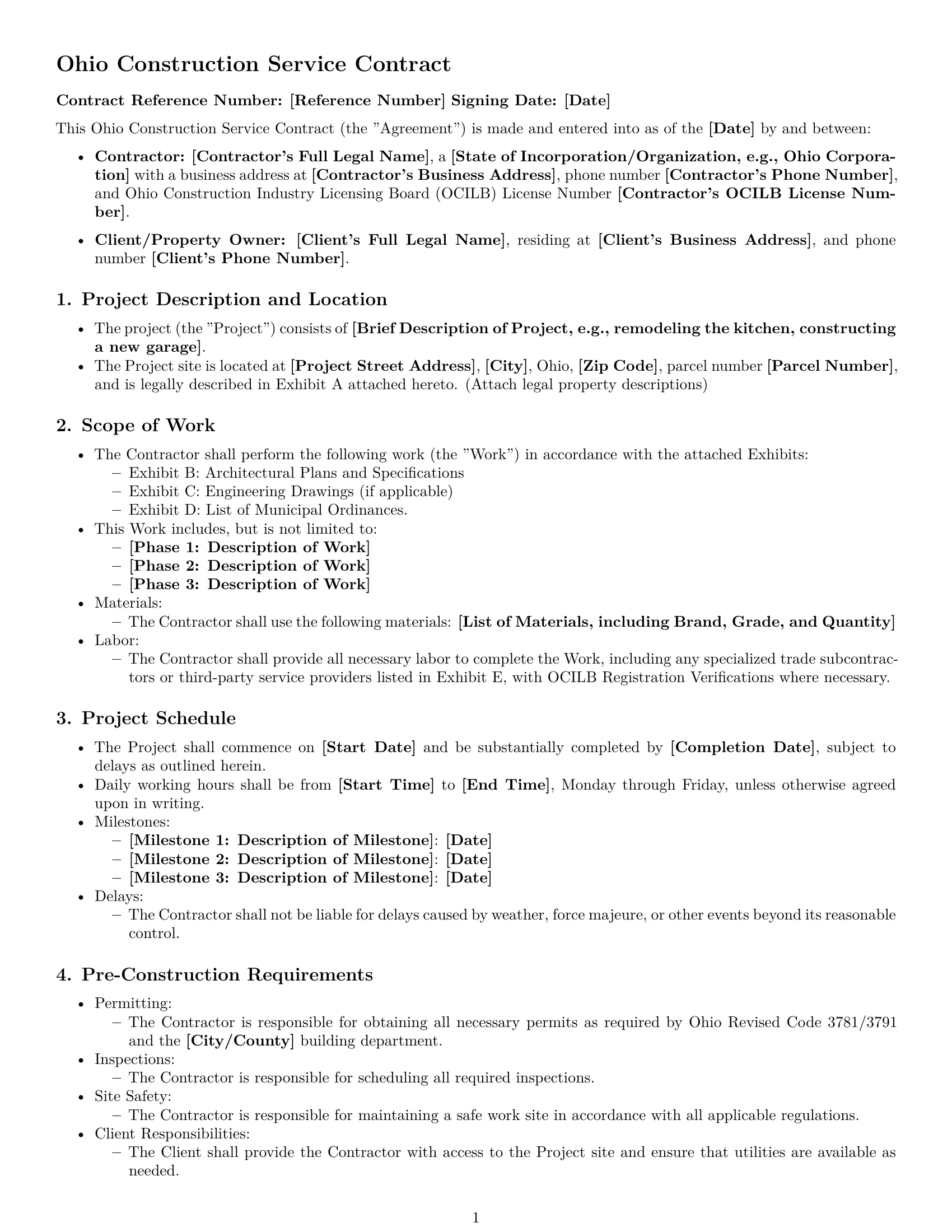Preview page 1 of Free Ohio construction service contract template